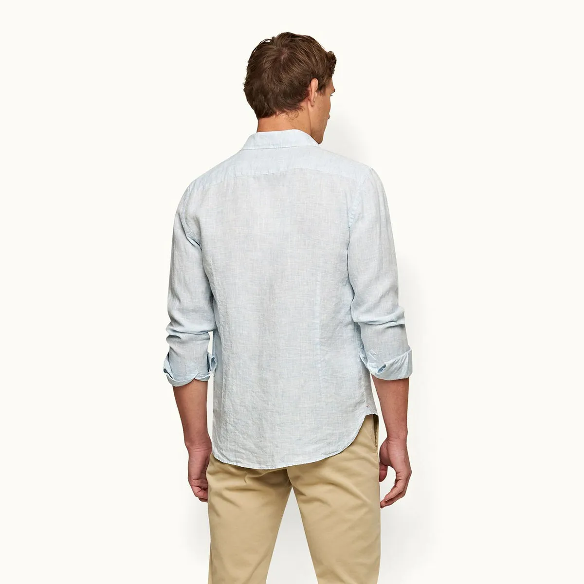 Orlebar Brown - Giles Linen TF Shirt in Pale Blue/White