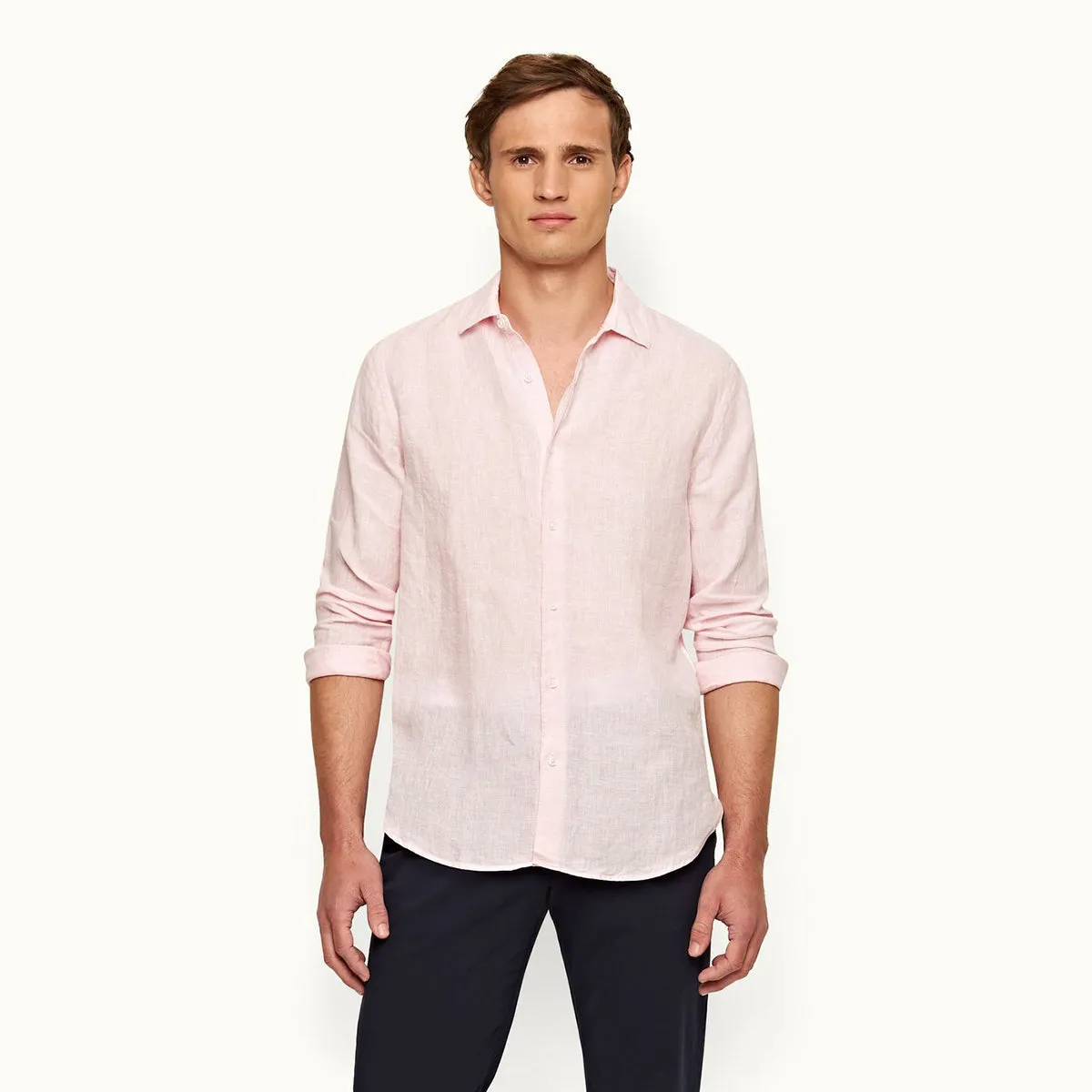 Orlebar Brown - Giles Linen TF Shirt in Pale Pink/White