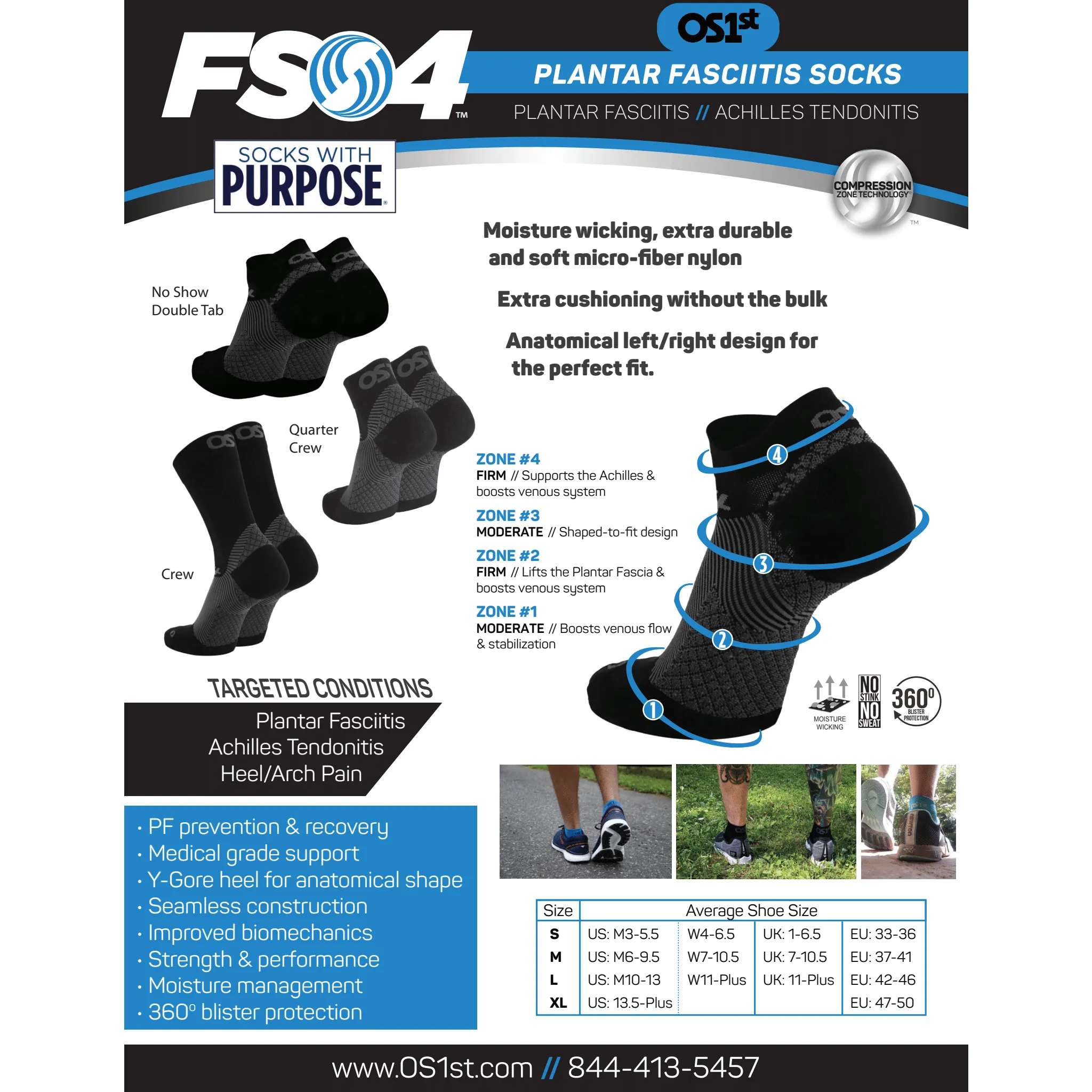 OS1st Merino Plantar Fasciitis Compression Crew Socks