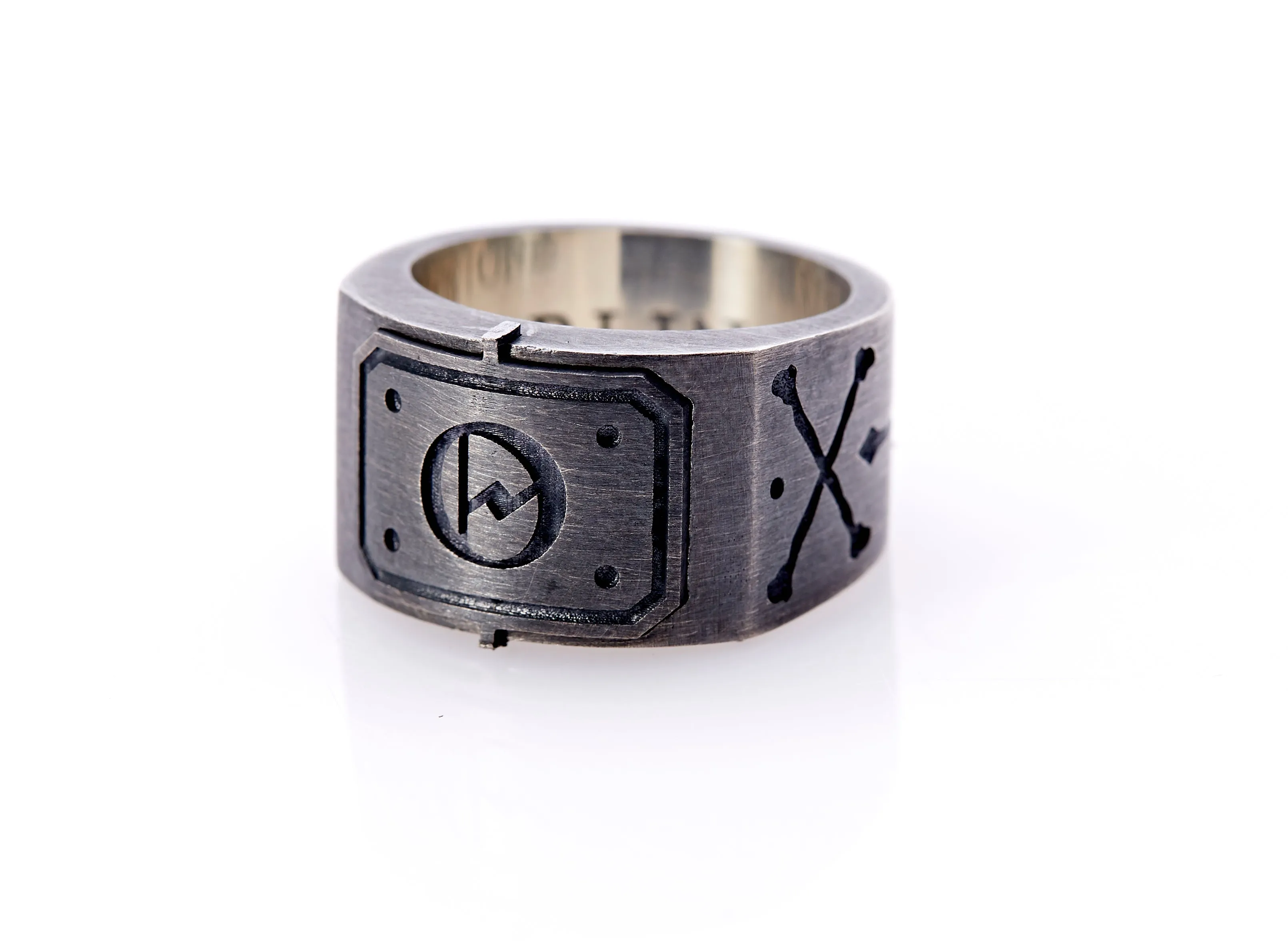 Oxidised Sterling Silver Initial Men's Signet Ring