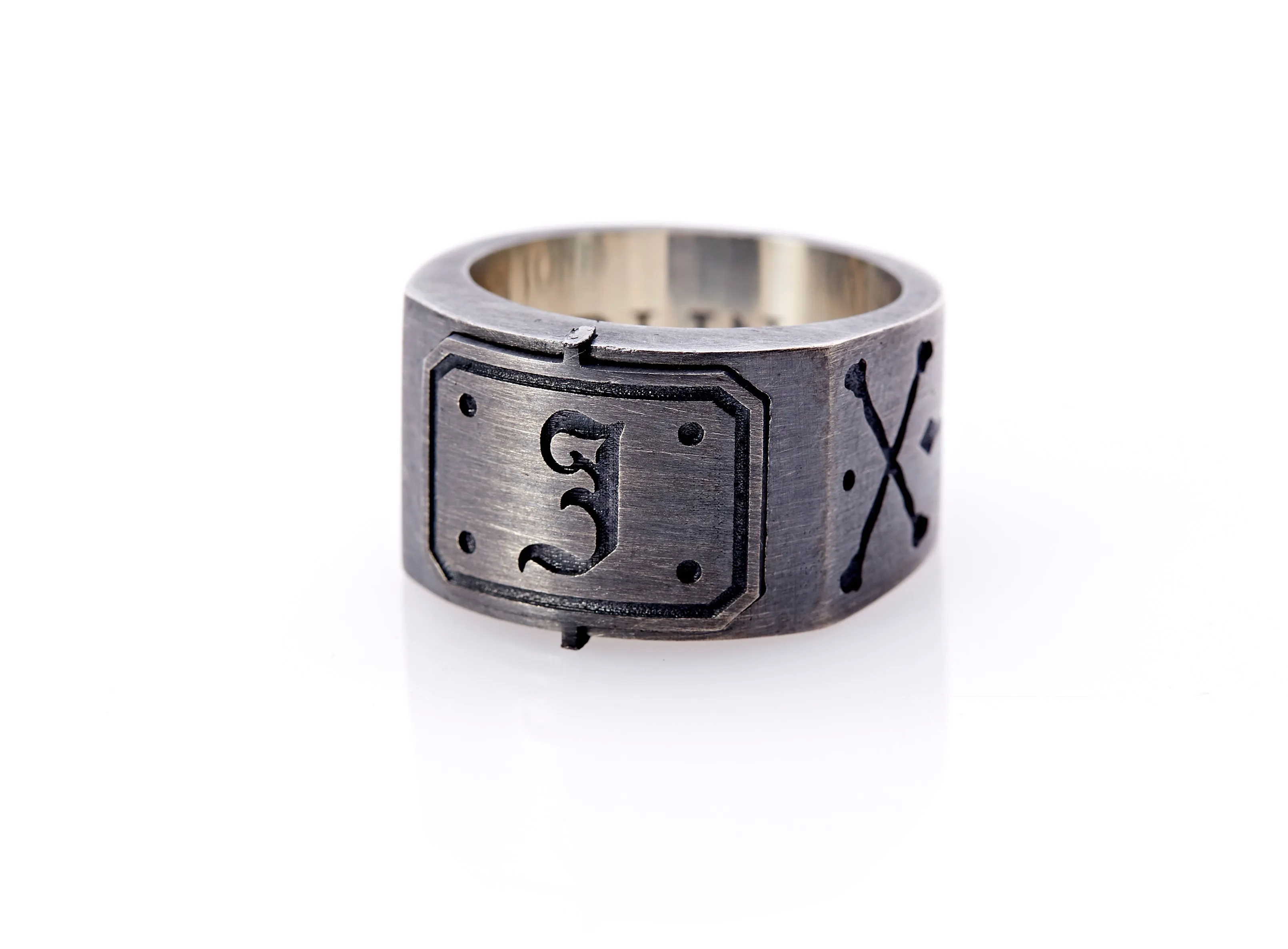 Oxidised Sterling Silver Initial Men's Signet Ring