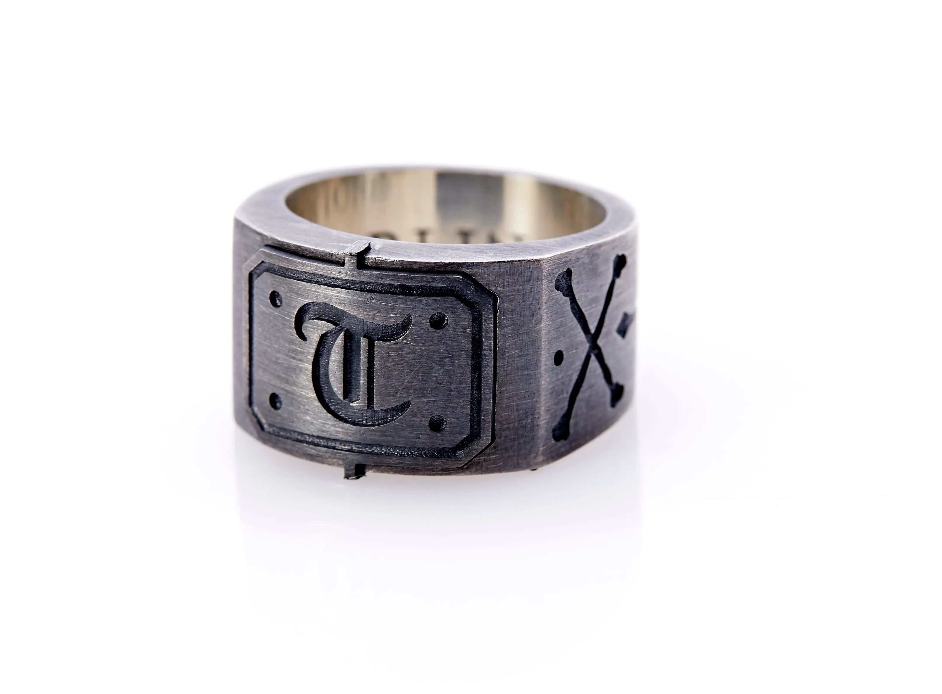 Oxidised Sterling Silver Initial Men's Signet Ring