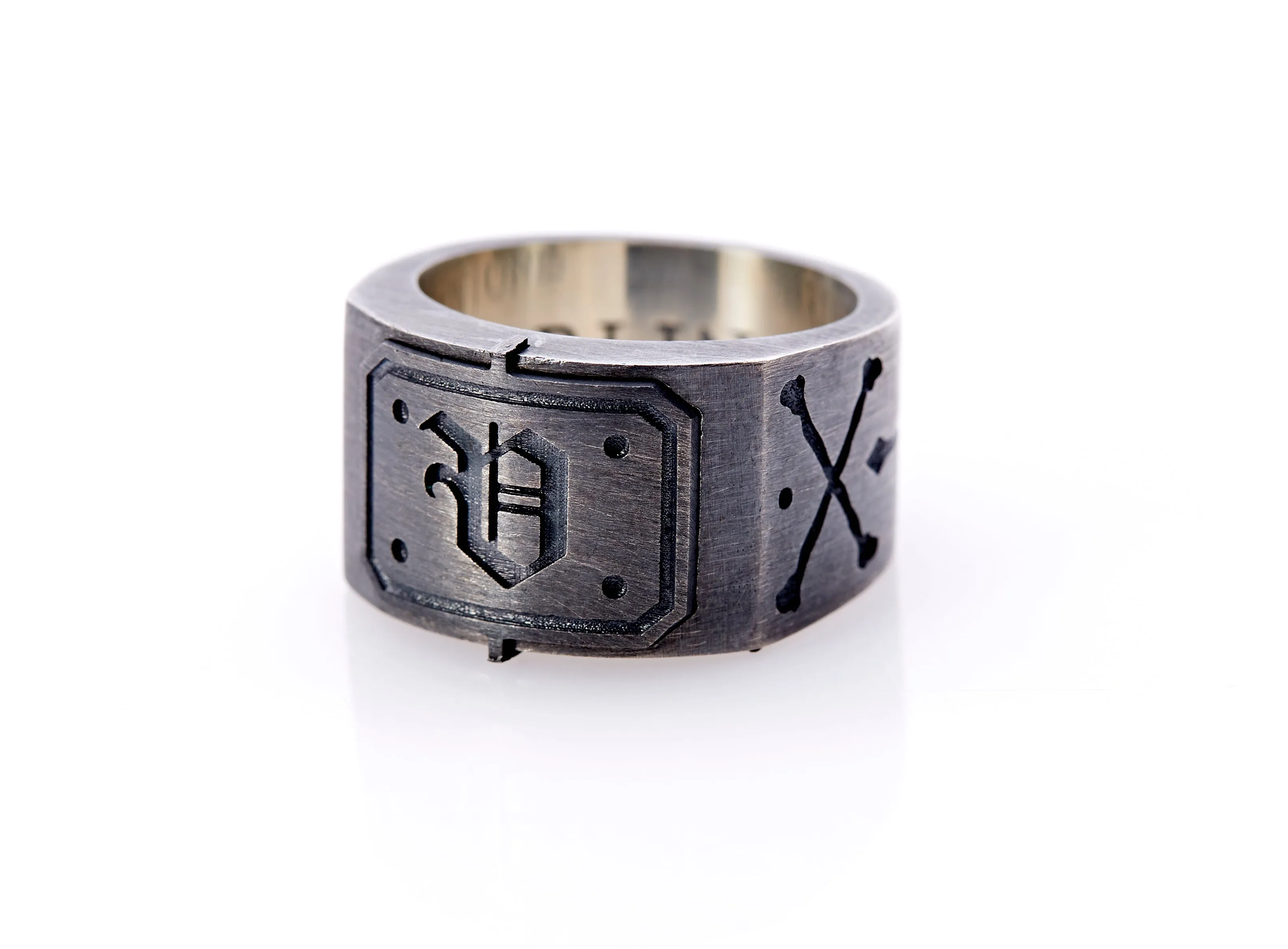 Oxidised Sterling Silver Initial Men's Signet Ring
