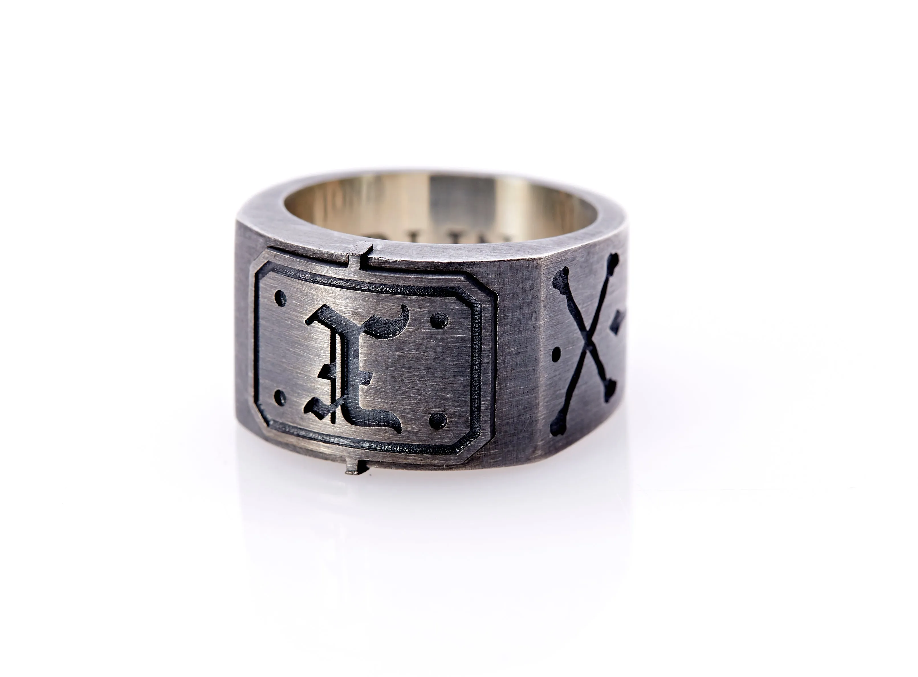Oxidised Sterling Silver Initial Men's Signet Ring