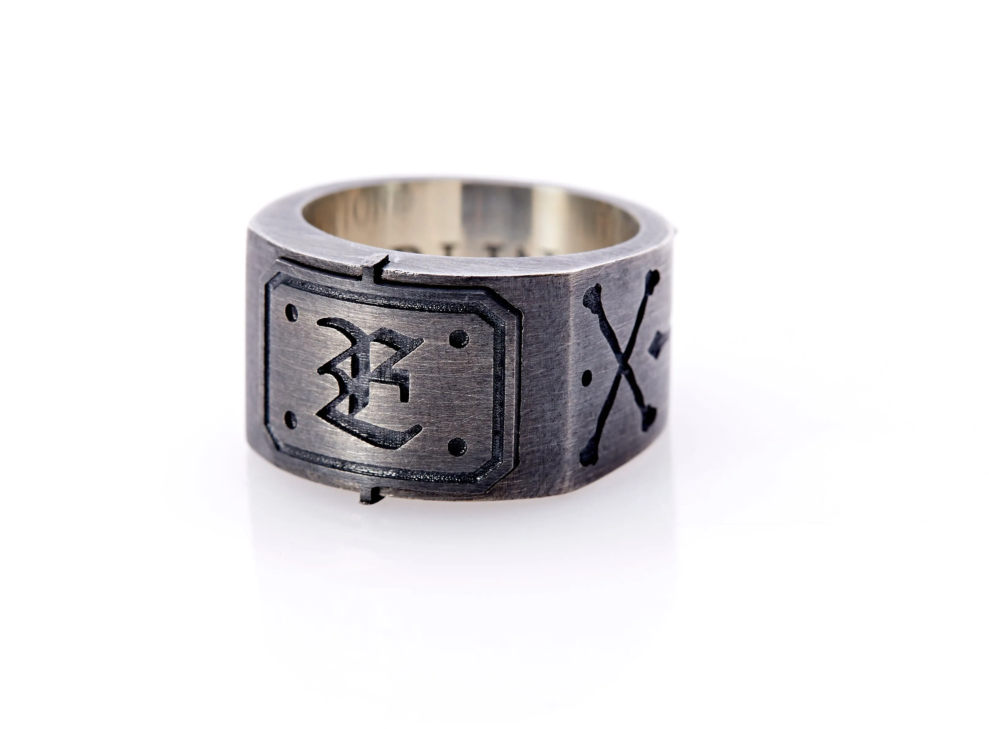 Oxidised Sterling Silver Initial Men's Signet Ring