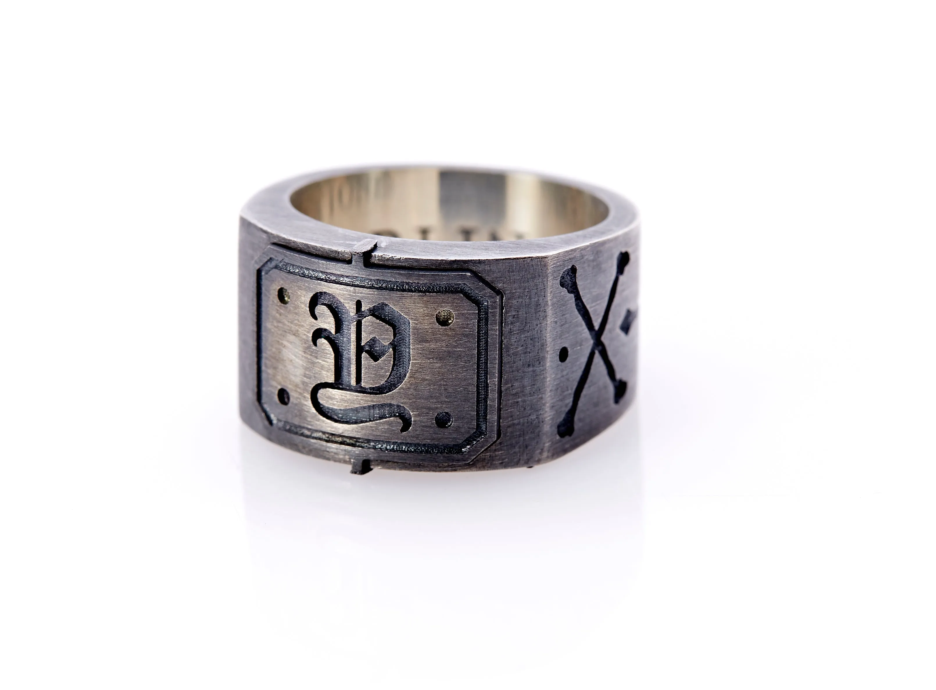 Oxidised Sterling Silver Initial Men's Signet Ring