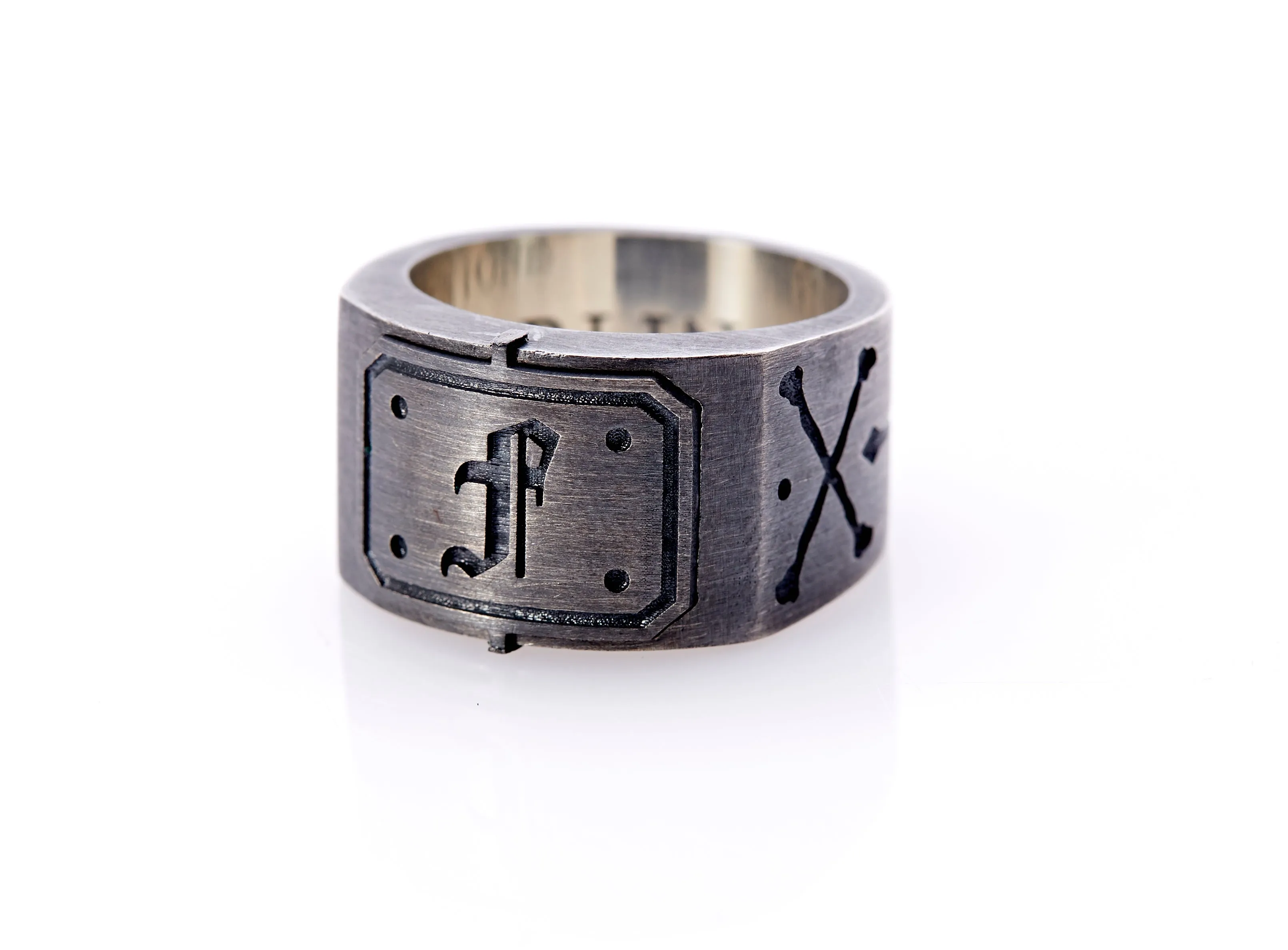 Oxidised Sterling Silver Initial Men's Signet Ring