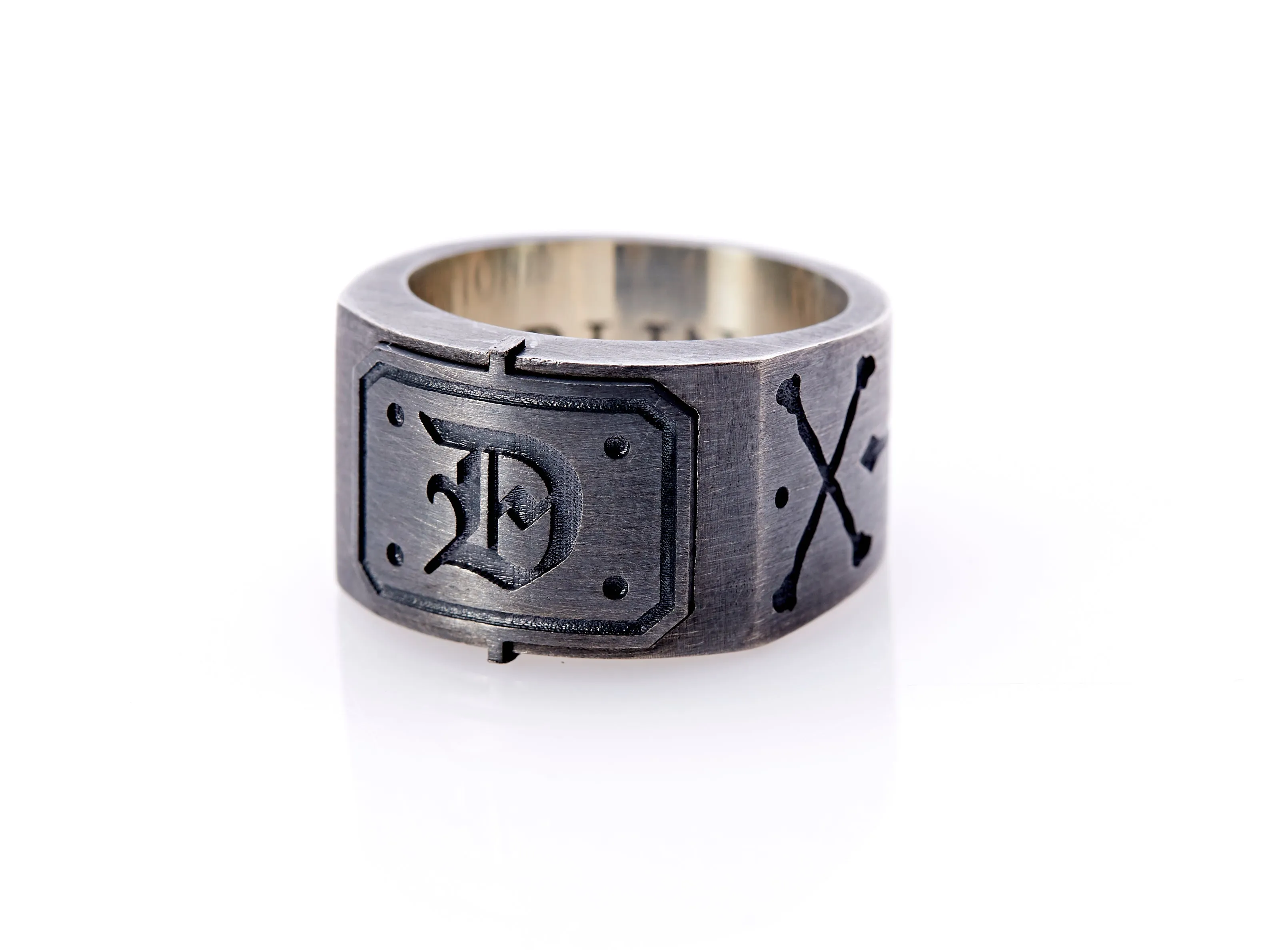 Oxidised Sterling Silver Initial Men's Signet Ring