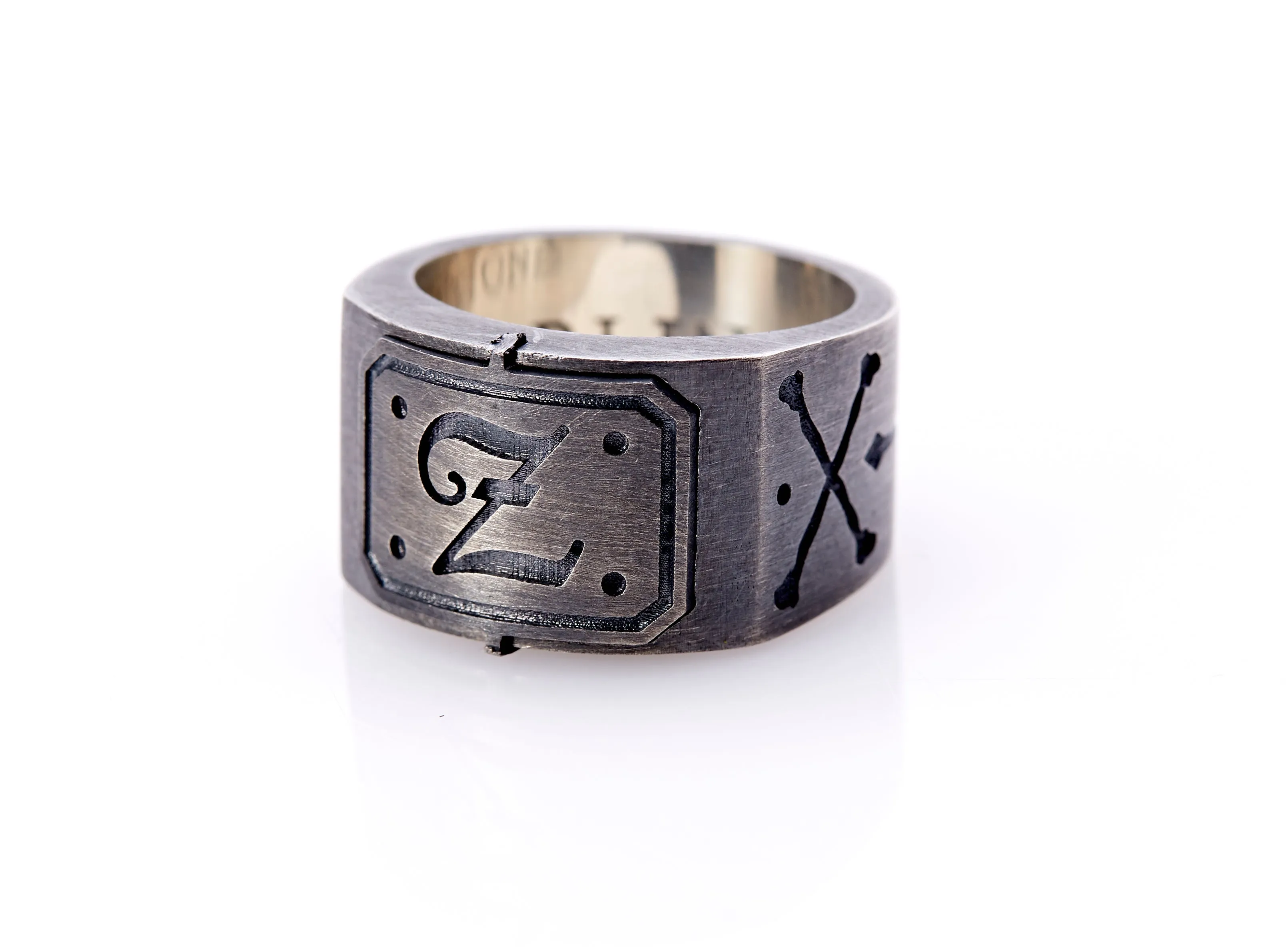 Oxidised Sterling Silver Initial Men's Signet Ring
