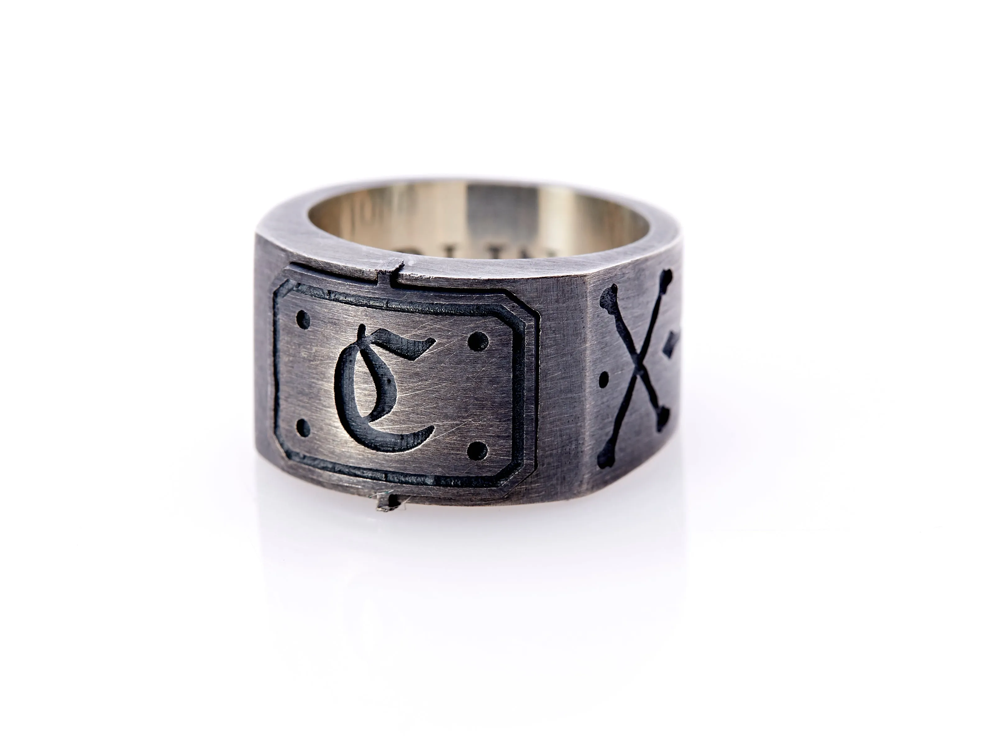 Oxidised Sterling Silver Initial Men's Signet Ring