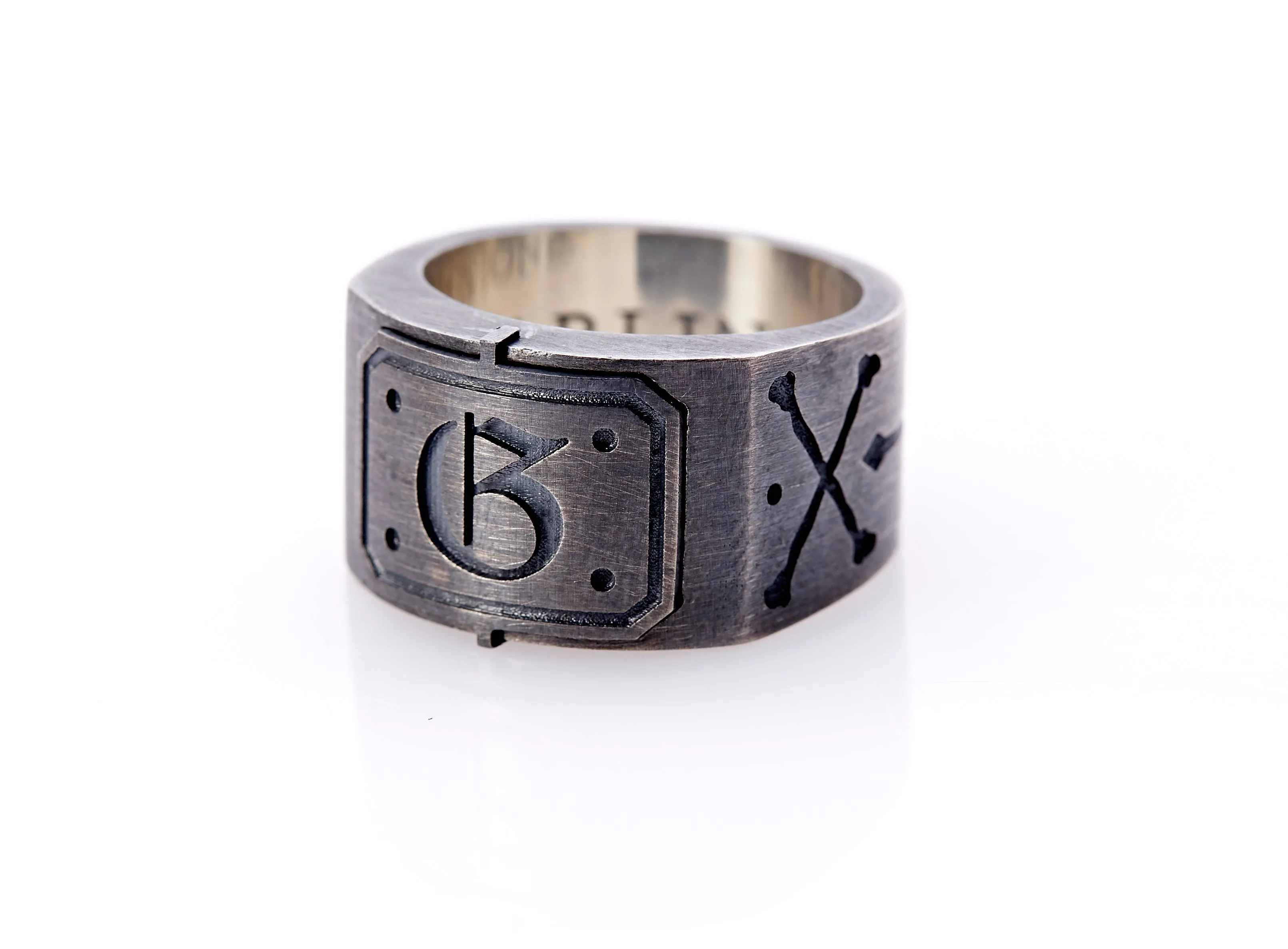 Oxidised Sterling Silver Initial Men's Signet Ring