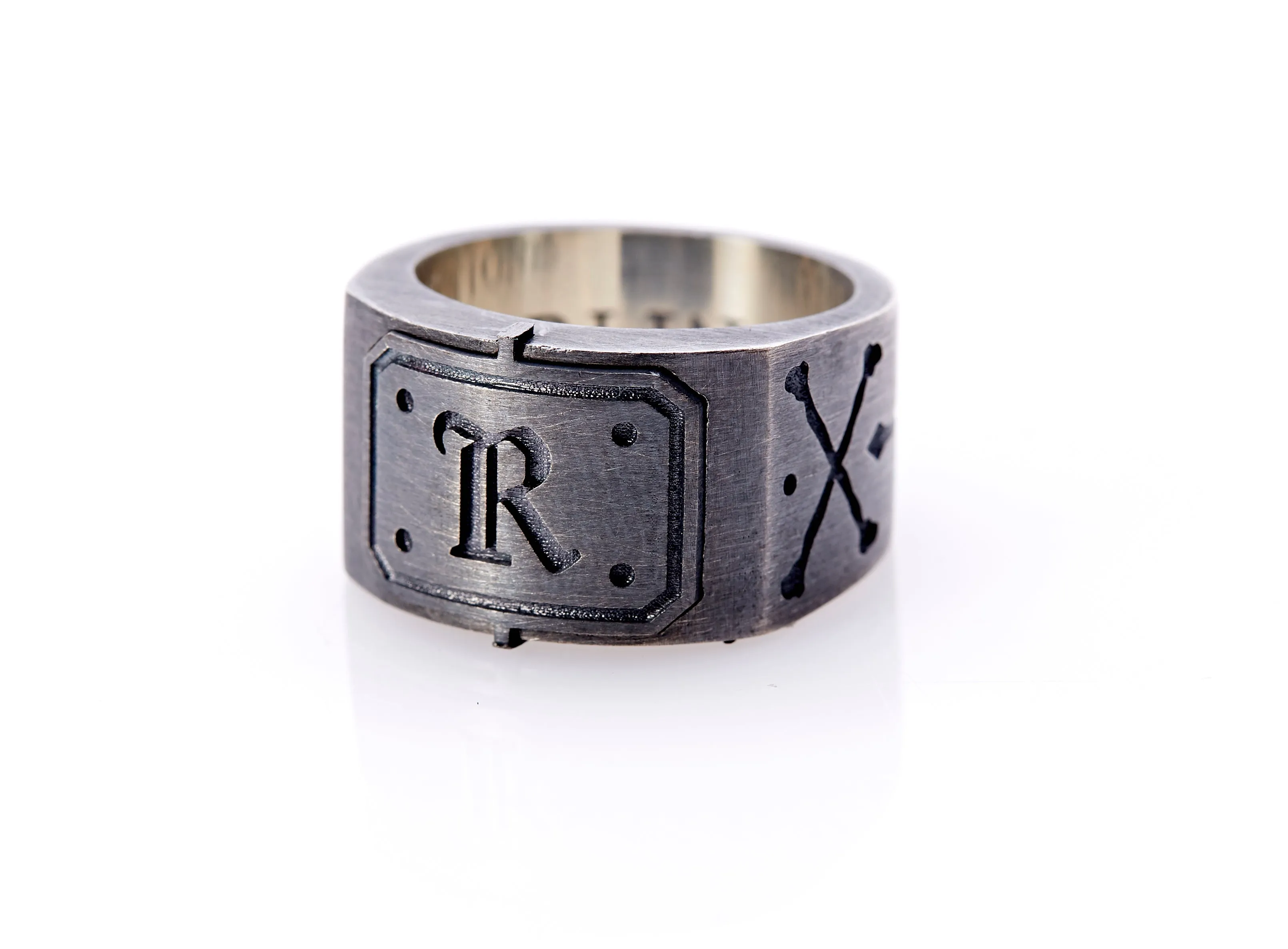 Oxidised Sterling Silver Initial Men's Signet Ring