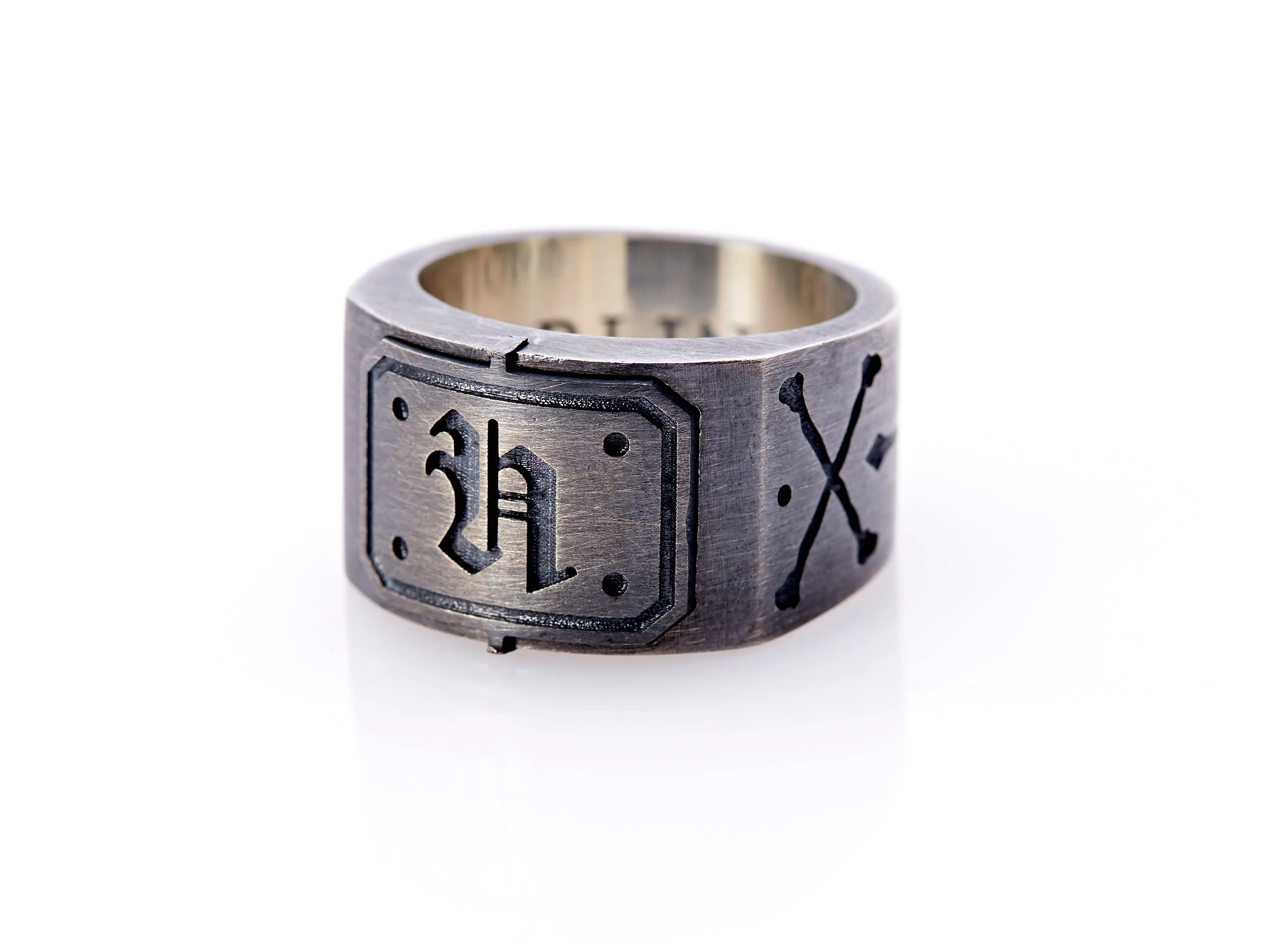 Oxidised Sterling Silver Initial Men's Signet Ring