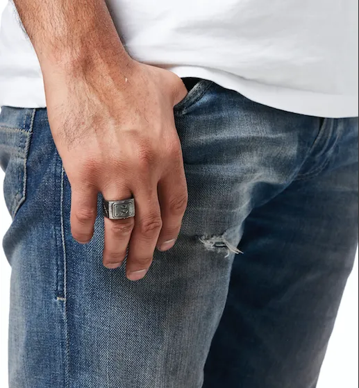Oxidised Sterling Silver Initial Men's Signet Ring