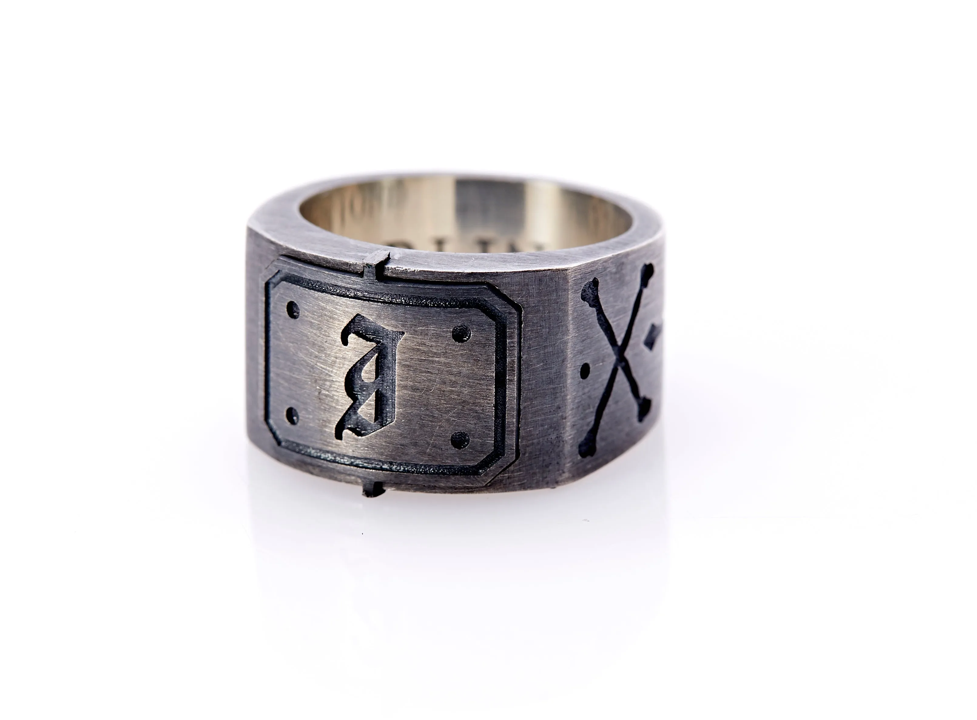 Oxidised Sterling Silver Initial Men's Signet Ring