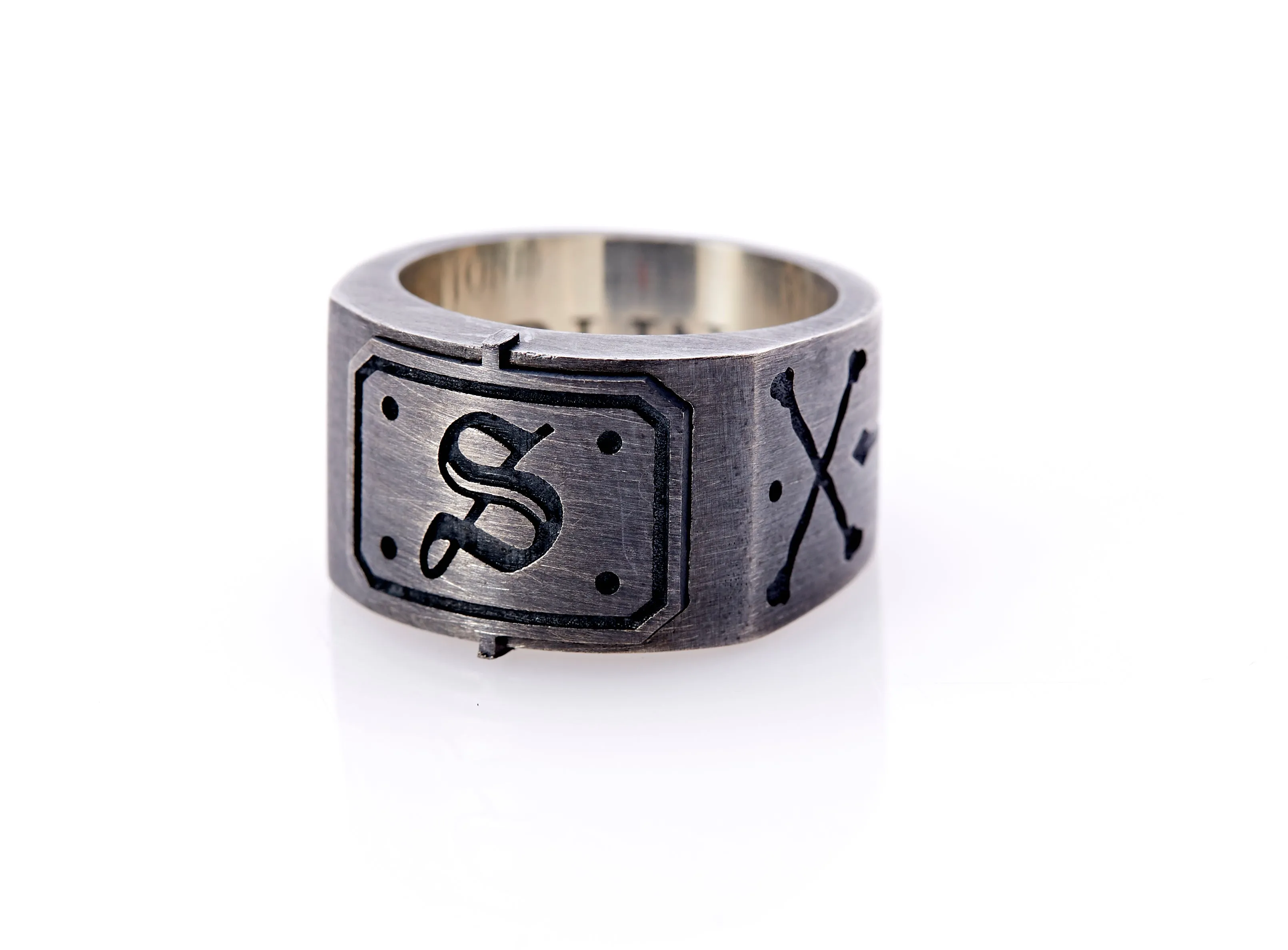 Oxidised Sterling Silver Initial Men's Signet Ring