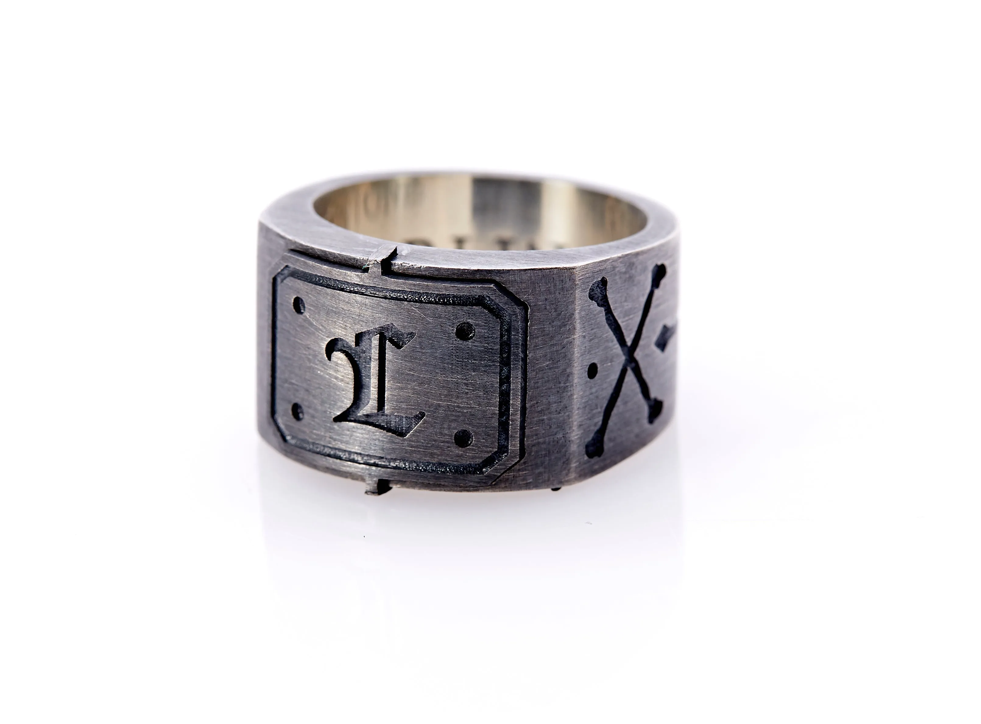 Oxidised Sterling Silver Initial Men's Signet Ring