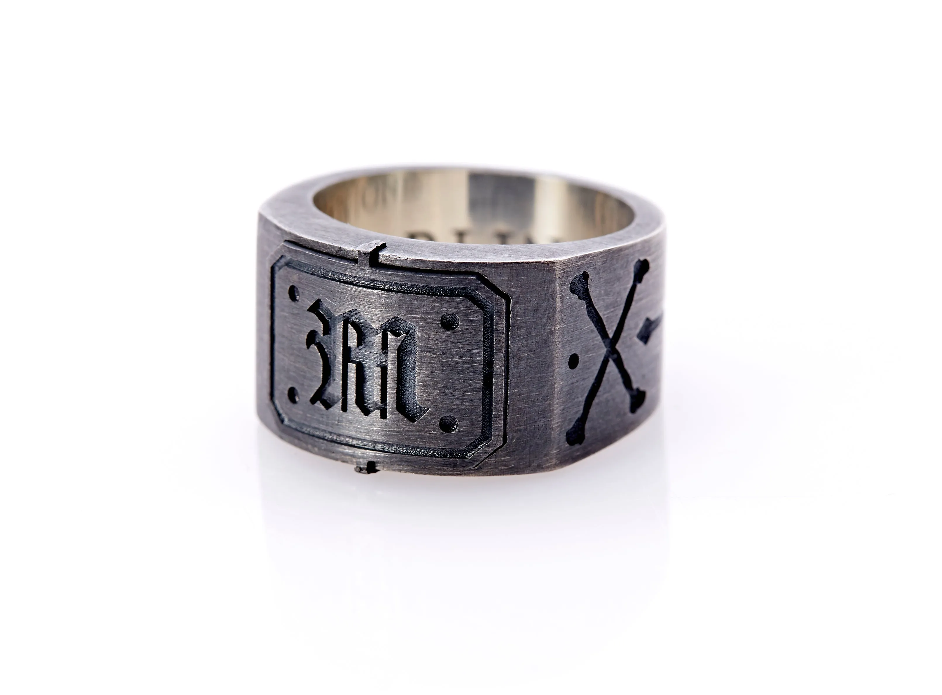 Oxidised Sterling Silver Initial Men's Signet Ring