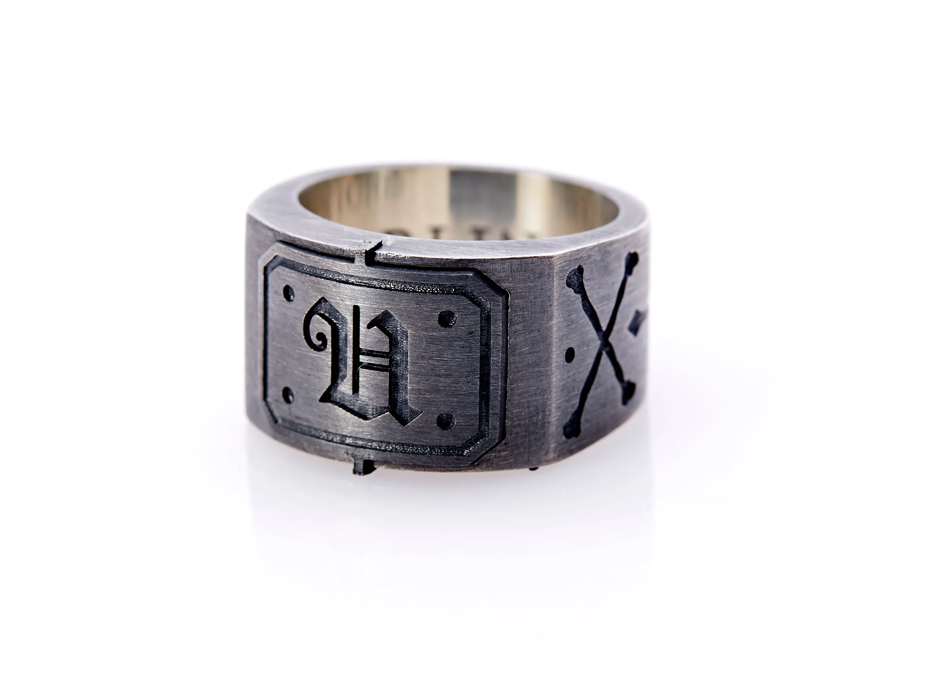 Oxidised Sterling Silver Initial Men's Signet Ring