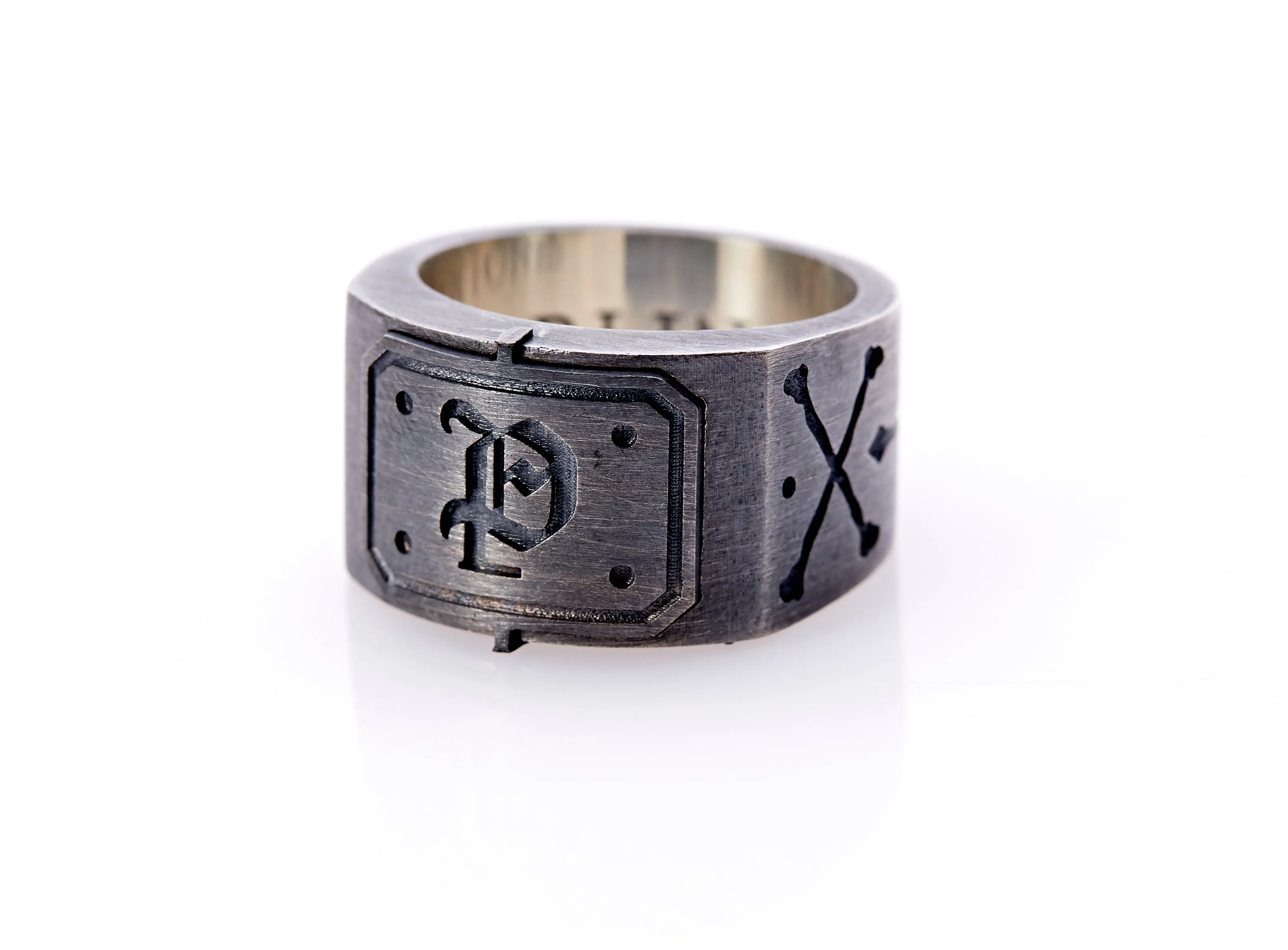 Oxidised Sterling Silver Initial Men's Signet Ring