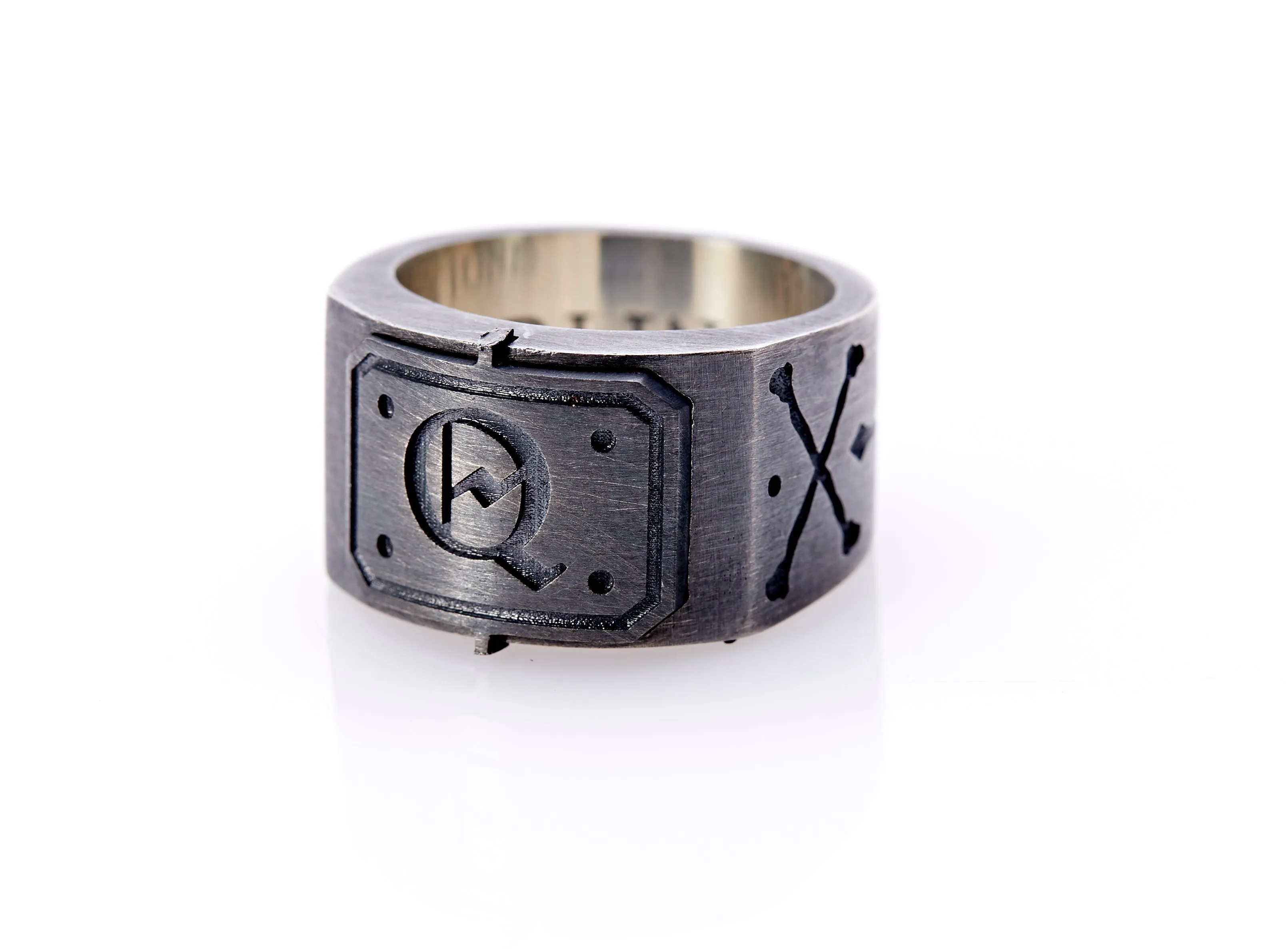 Oxidised Sterling Silver Initial Men's Signet Ring