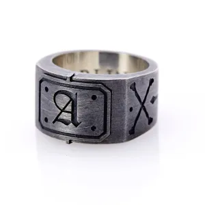 Oxidised Sterling Silver Initial Men's Signet Ring