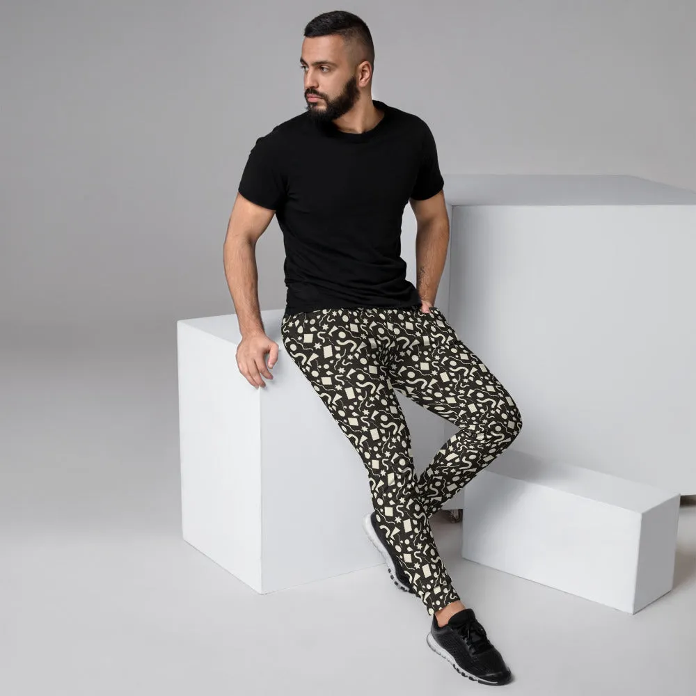 Patterned Men's Joggers | Almost Black White Memphis