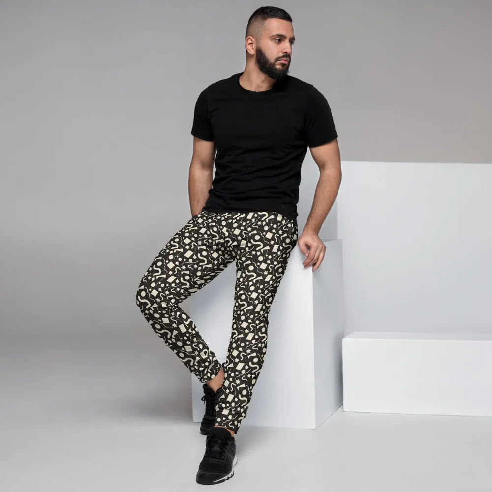 Patterned Men's Joggers | Almost Black White Memphis