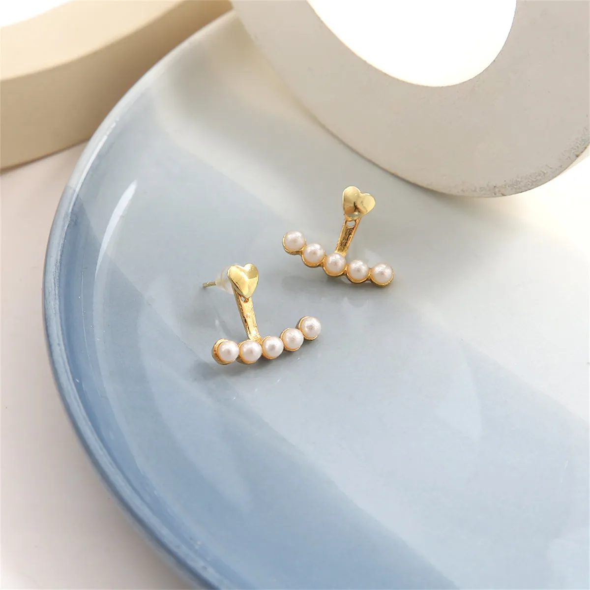 Pearl & 18K Gold-Plated Heart Ear Jackets