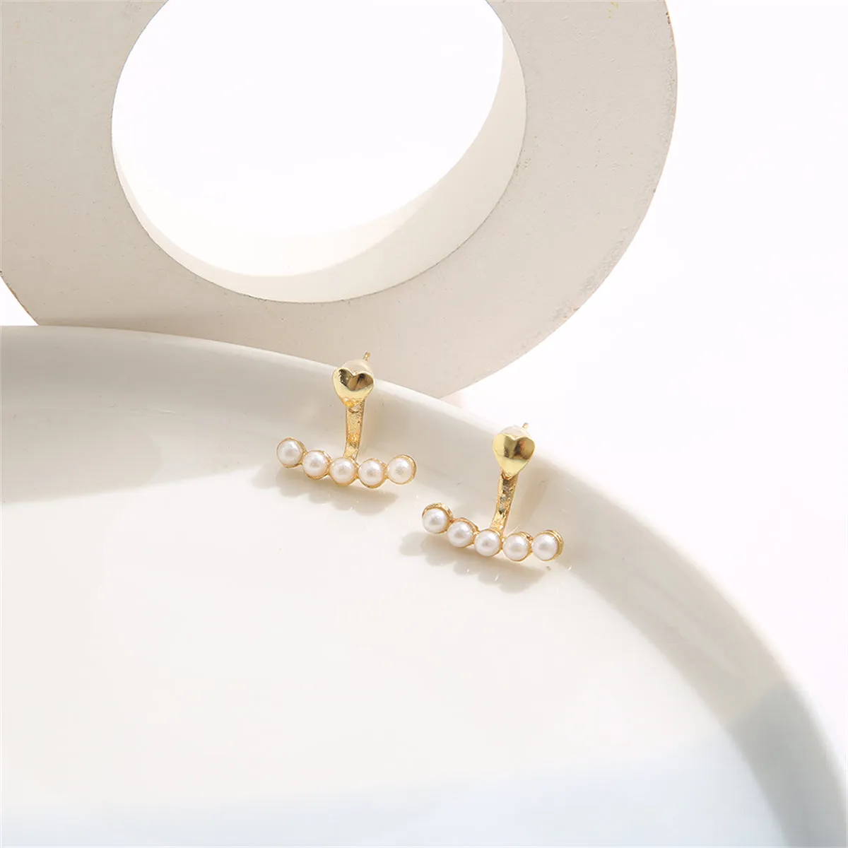 Pearl & 18K Gold-Plated Heart Ear Jackets
