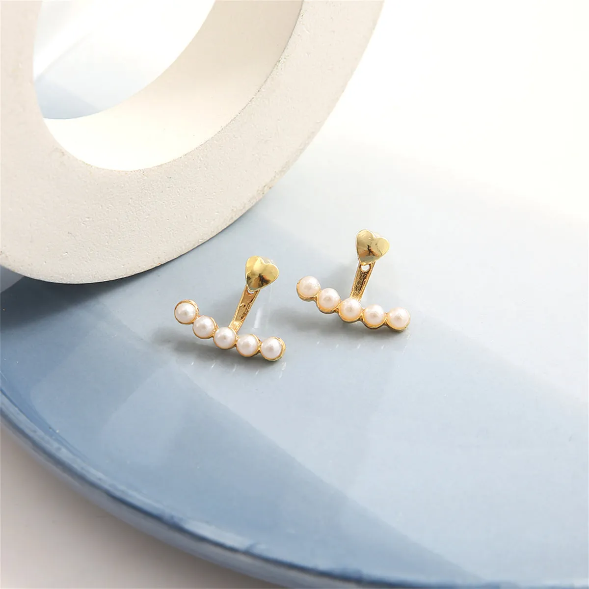 Pearl & 18K Gold-Plated Heart Ear Jackets