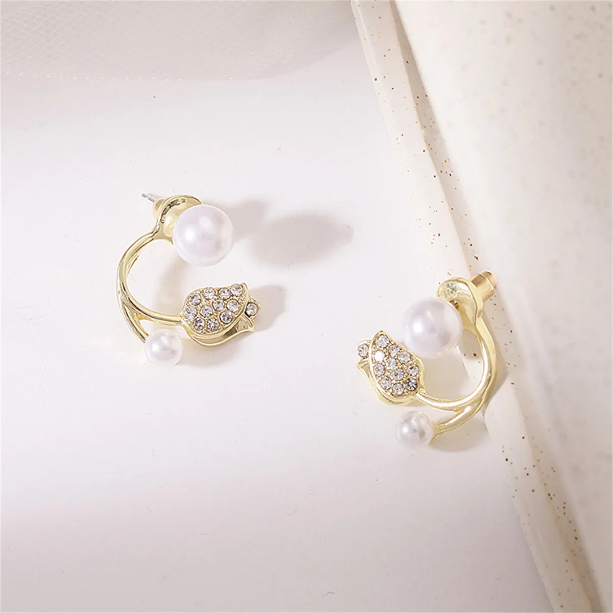 Pearl & Cubic Zirconia Rose Ear Jackets