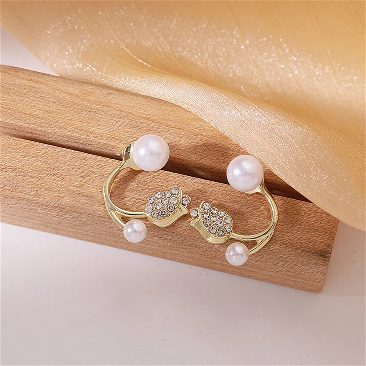 Pearl & Cubic Zirconia Rose Ear Jackets