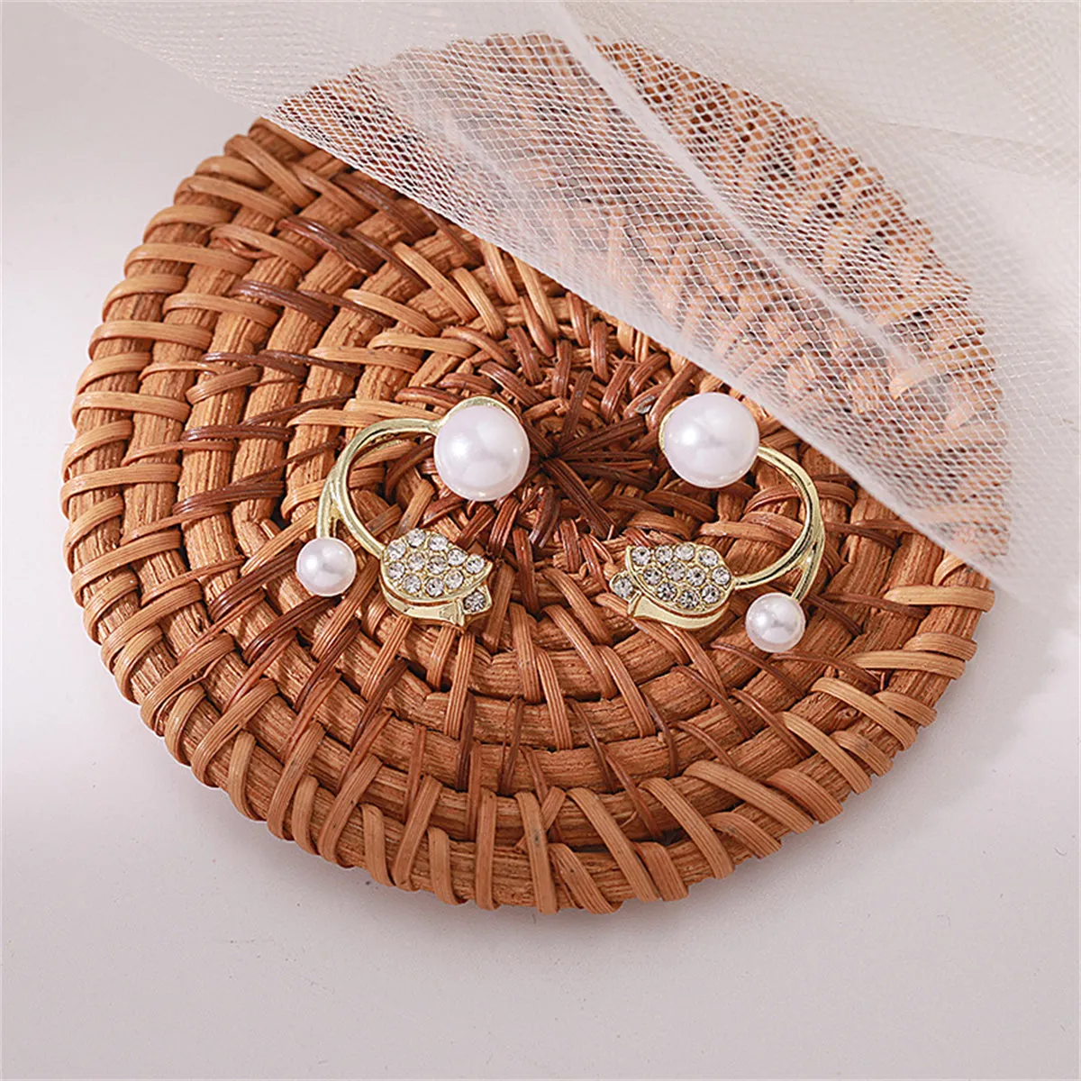 Pearl & Cubic Zirconia Rose Ear Jackets