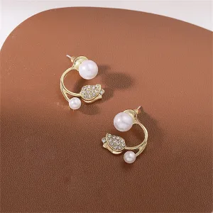 Pearl & Cubic Zirconia Rose Ear Jackets