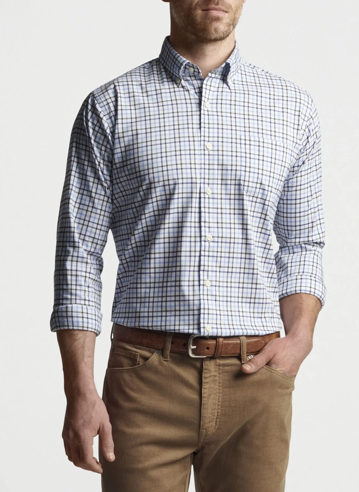 PETER MILLAR RYTON CROWN LITE COTTON BLEND SPORT SHIRT - OLIVE BRANCH