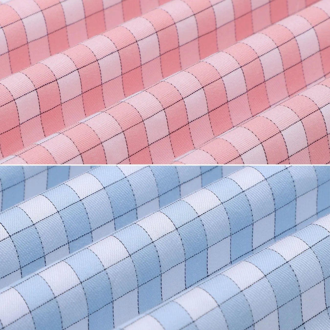 Pink and Blue Outlined Gingham Check 2 Ply Giza Cotton Shirt Combo Pack
