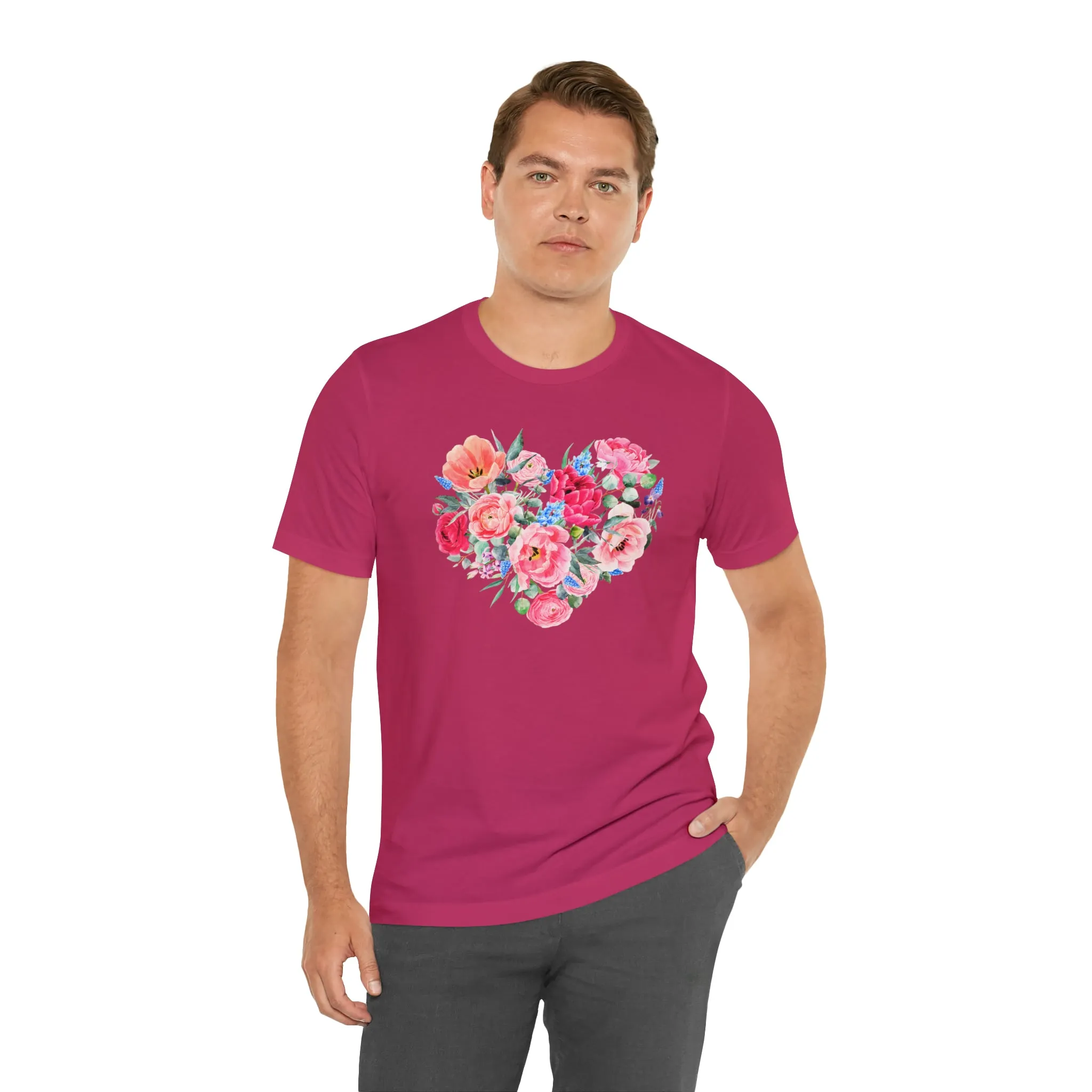 Pink and Rose Heart T-Shirt | Wonderful Mom Tee |  Bella Canvas 3001 Unisex |  Mama Short Sleeve Tshirt