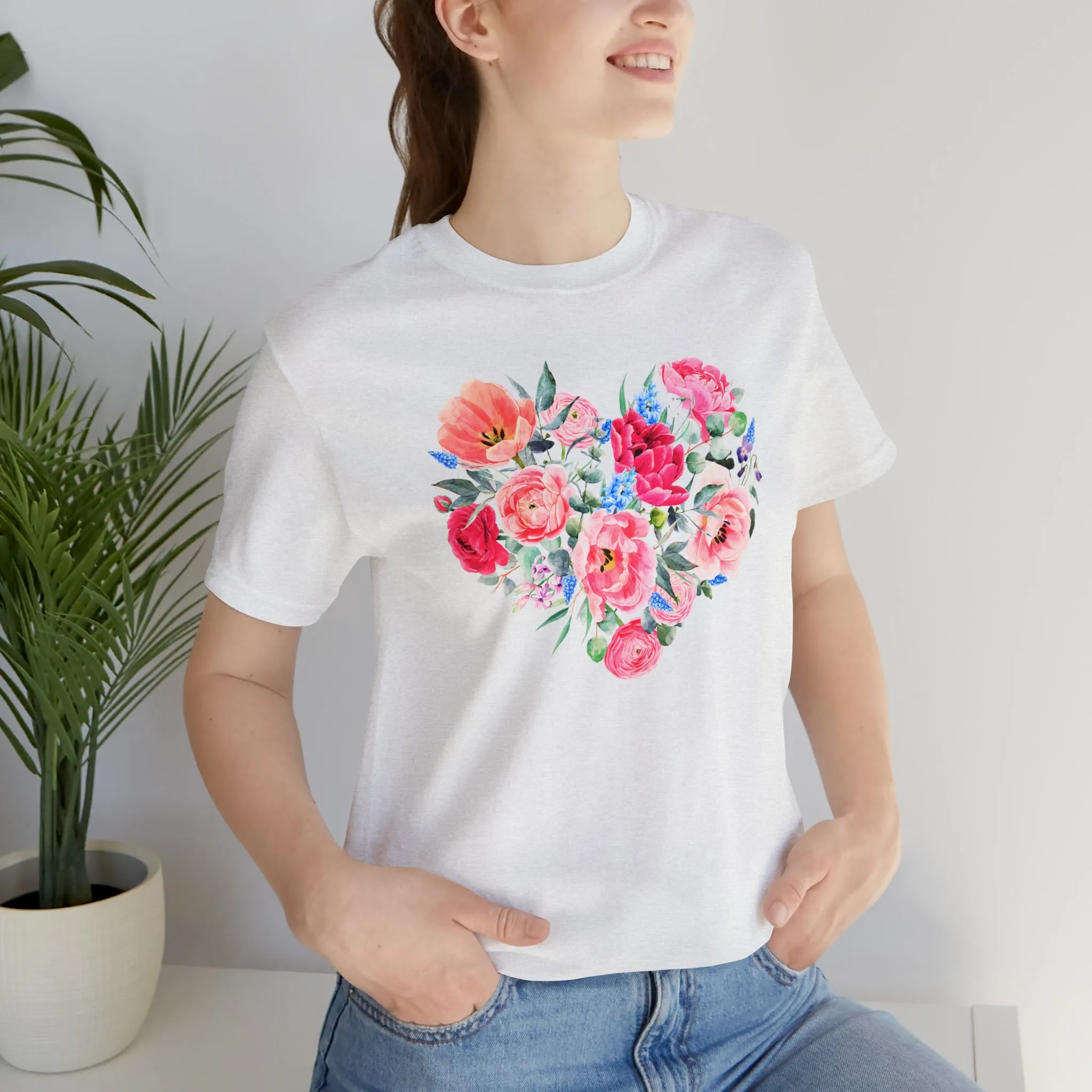Pink and Rose Heart T-Shirt | Wonderful Mom Tee |  Bella Canvas 3001 Unisex |  Mama Short Sleeve Tshirt