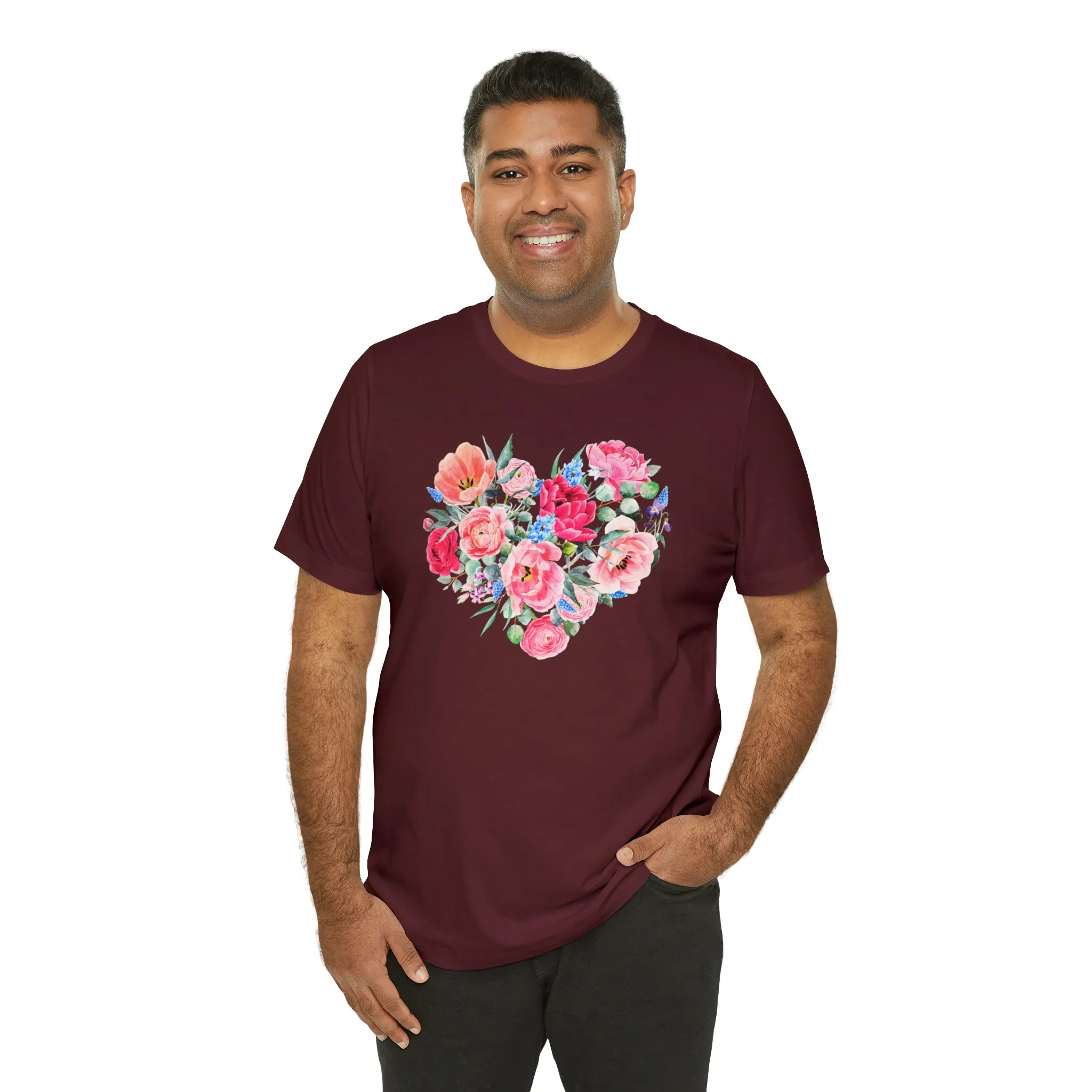 Pink and Rose Heart T-Shirt | Wonderful Mom Tee |  Bella Canvas 3001 Unisex |  Mama Short Sleeve Tshirt