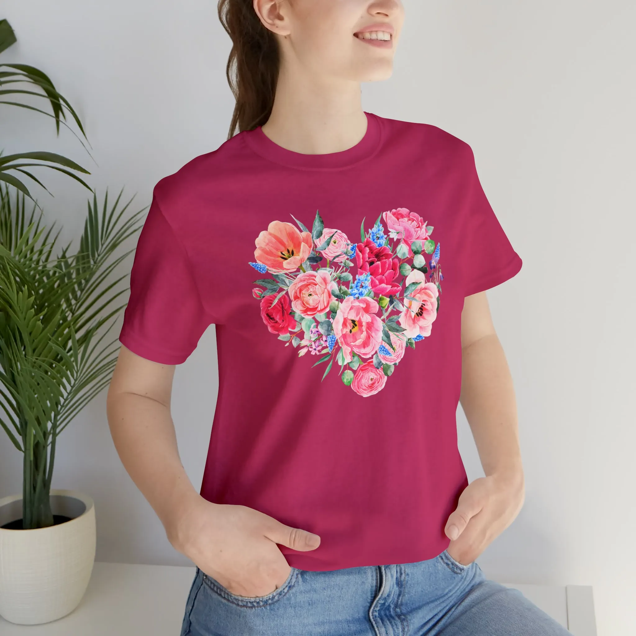 Pink and Rose Heart T-Shirt | Wonderful Mom Tee |  Bella Canvas 3001 Unisex |  Mama Short Sleeve Tshirt