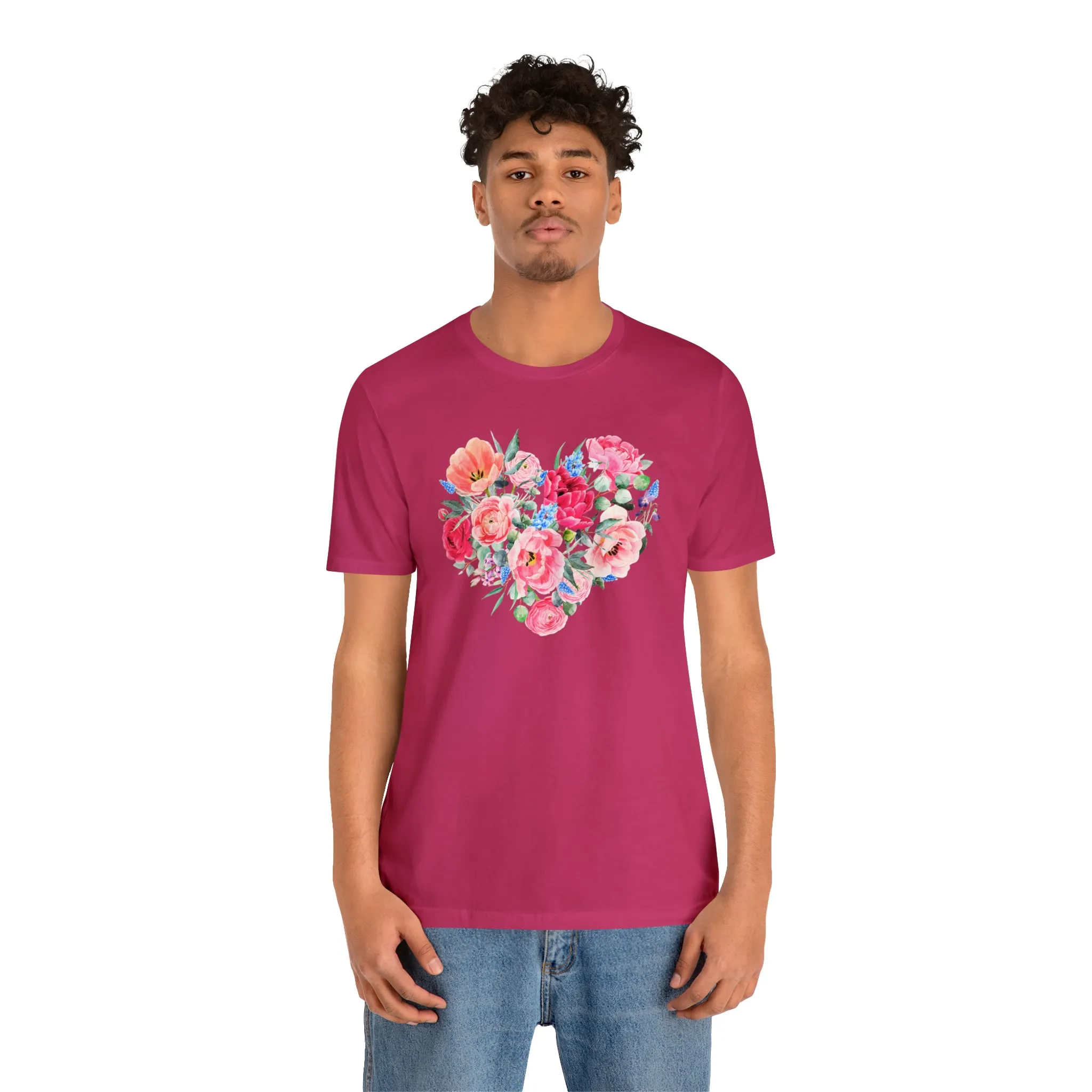 Pink and Rose Heart T-Shirt | Wonderful Mom Tee |  Bella Canvas 3001 Unisex |  Mama Short Sleeve Tshirt