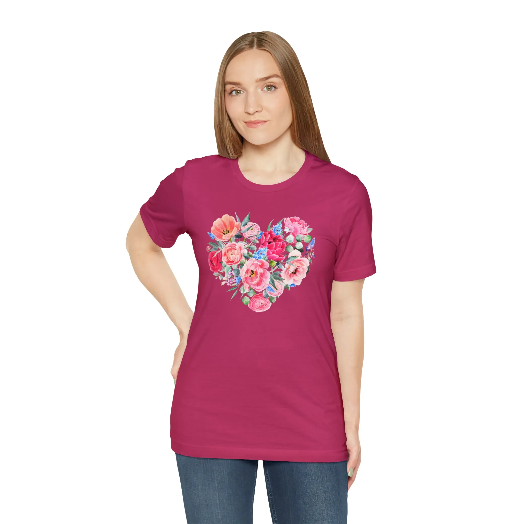 Pink and Rose Heart T-Shirt | Wonderful Mom Tee |  Bella Canvas 3001 Unisex |  Mama Short Sleeve Tshirt
