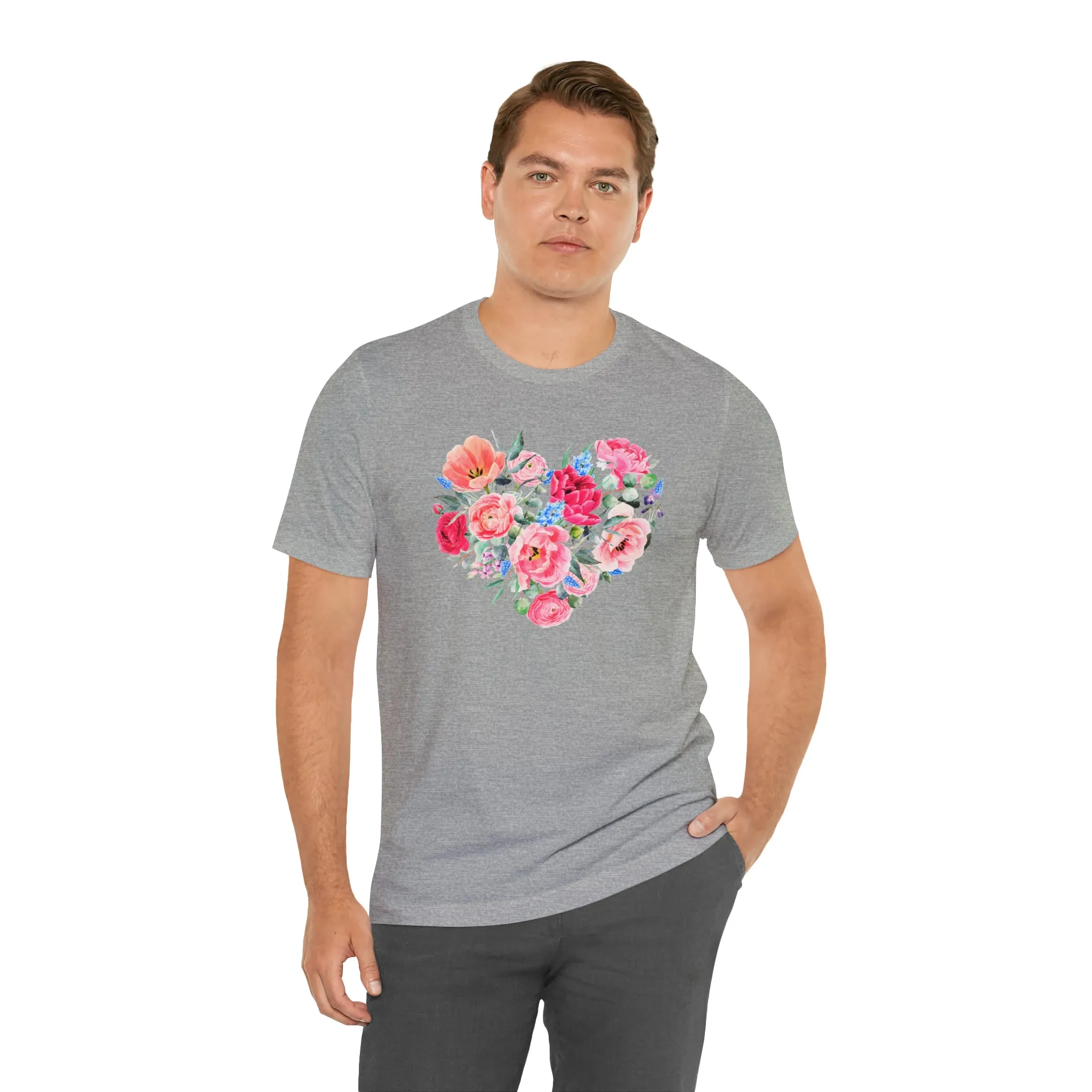 Pink and Rose Heart T-Shirt | Wonderful Mom Tee |  Bella Canvas 3001 Unisex |  Mama Short Sleeve Tshirt