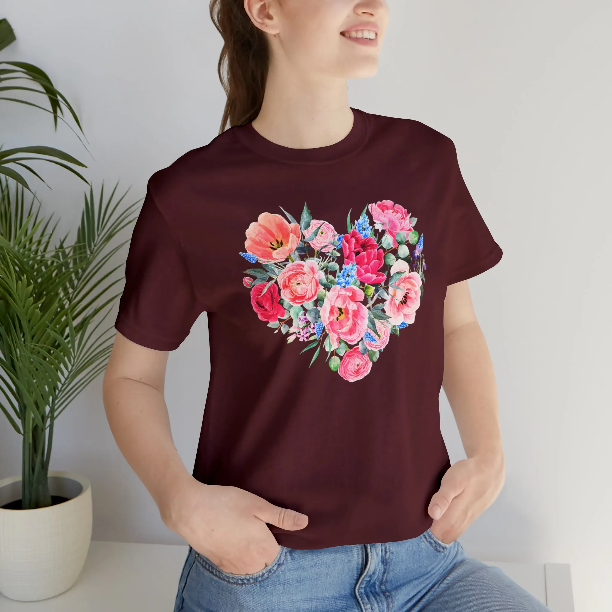 Pink and Rose Heart T-Shirt | Wonderful Mom Tee |  Bella Canvas 3001 Unisex |  Mama Short Sleeve Tshirt