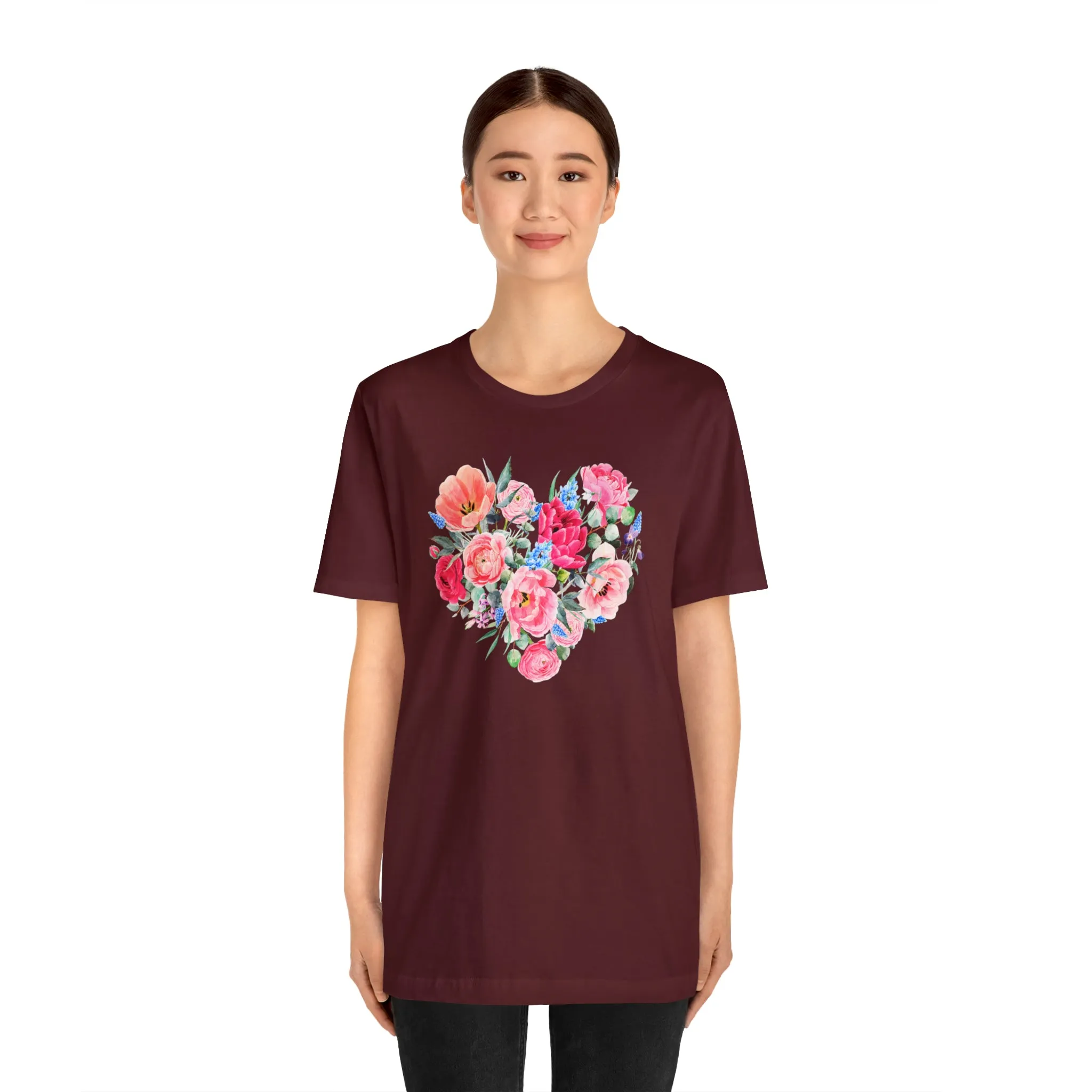 Pink and Rose Heart T-Shirt | Wonderful Mom Tee |  Bella Canvas 3001 Unisex |  Mama Short Sleeve Tshirt