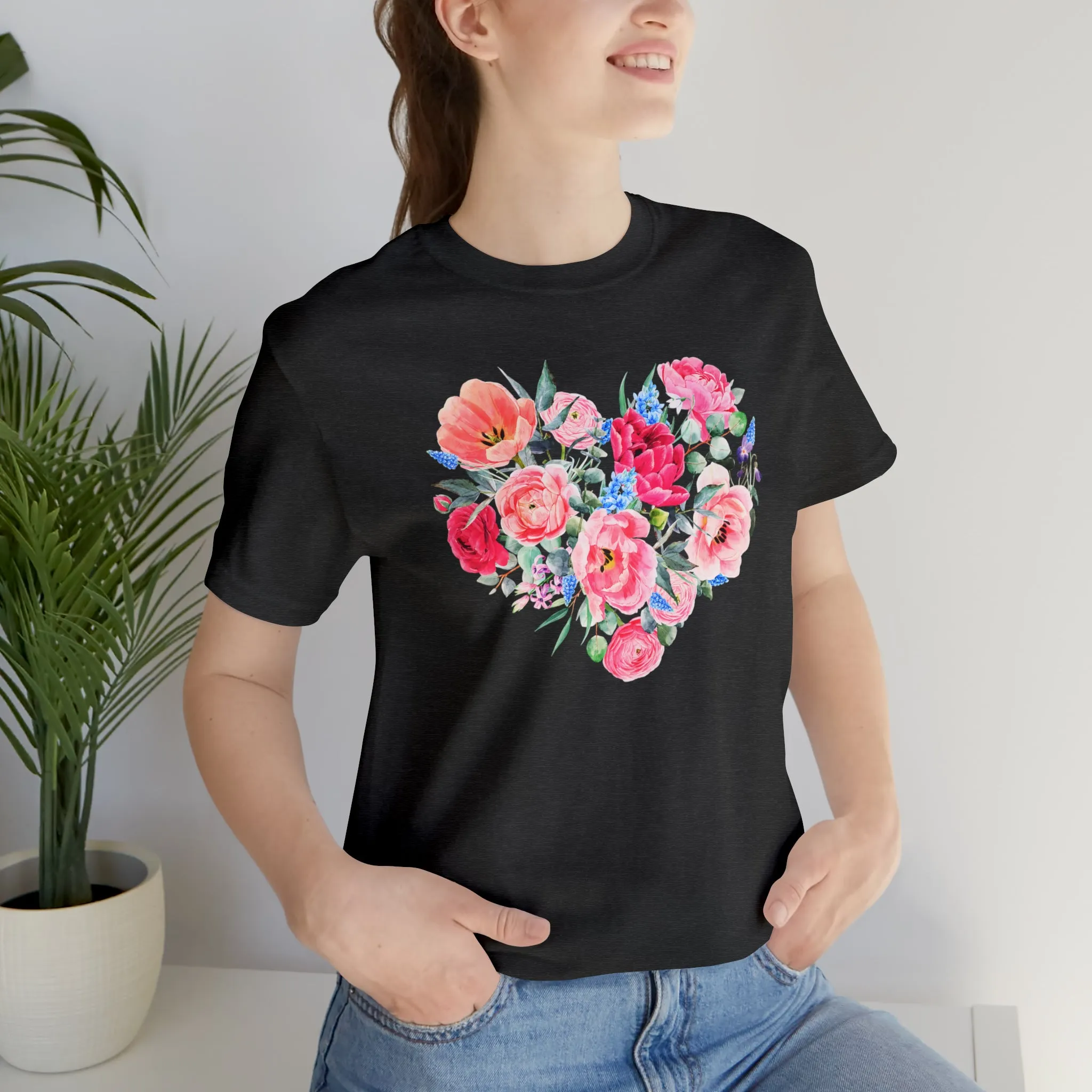 Pink and Rose Heart T-Shirt | Wonderful Mom Tee |  Bella Canvas 3001 Unisex |  Mama Short Sleeve Tshirt