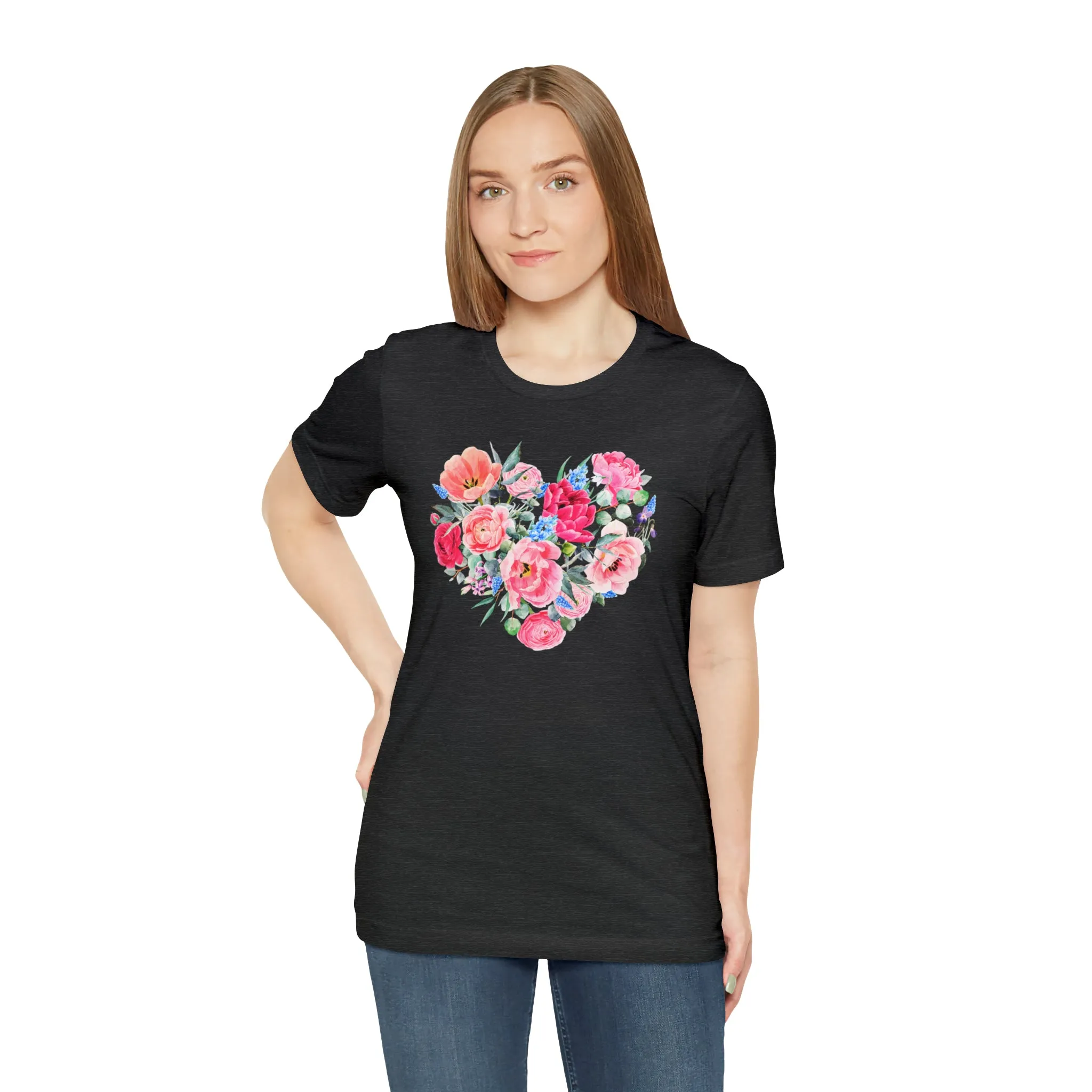 Pink and Rose Heart T-Shirt | Wonderful Mom Tee |  Bella Canvas 3001 Unisex |  Mama Short Sleeve Tshirt