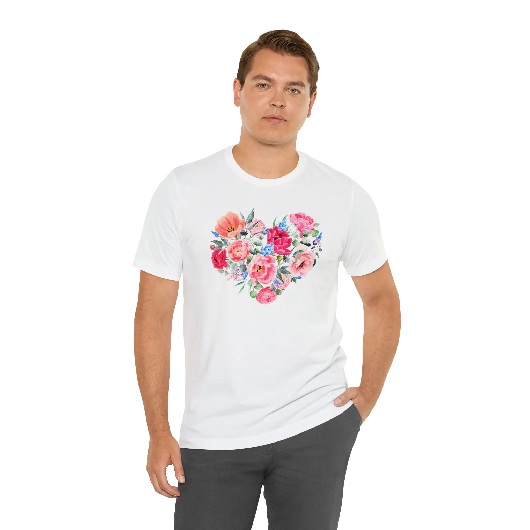 Pink and Rose Heart T-Shirt | Wonderful Mom Tee |  Bella Canvas 3001 Unisex |  Mama Short Sleeve Tshirt