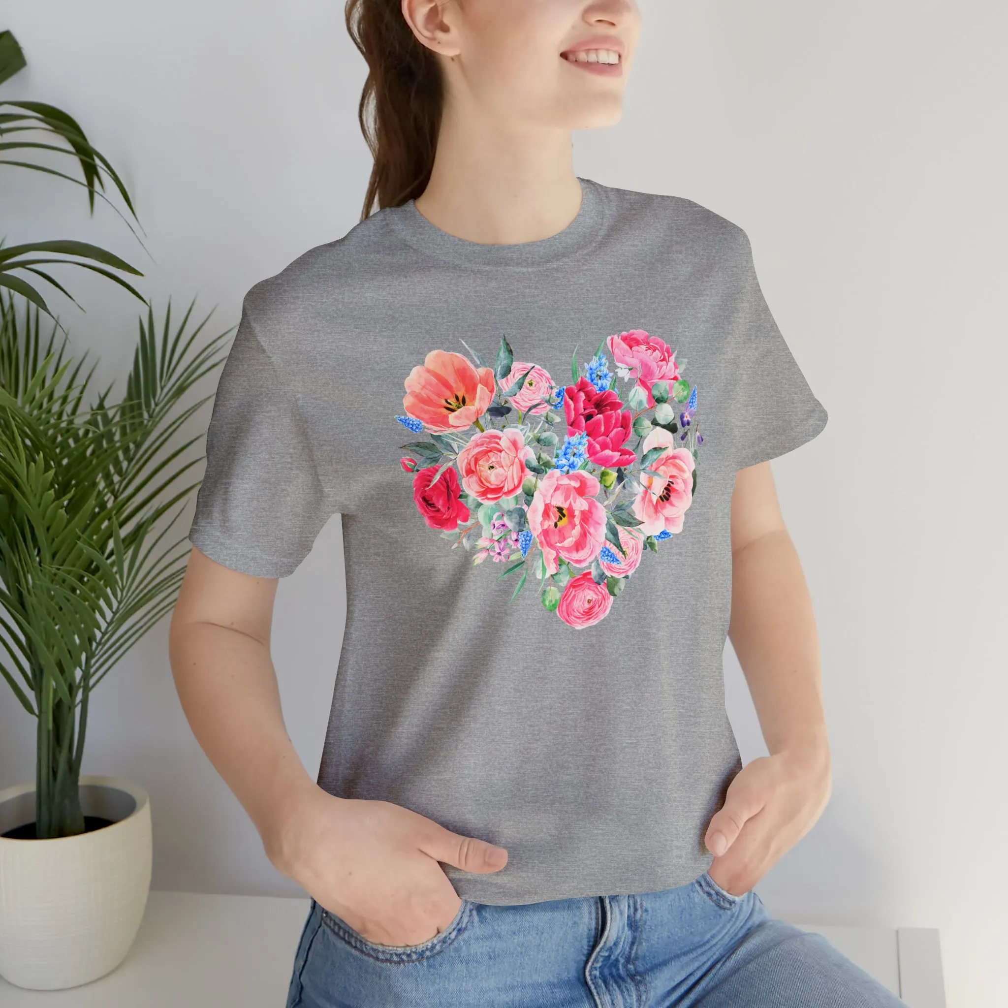Pink and Rose Heart T-Shirt | Wonderful Mom Tee |  Bella Canvas 3001 Unisex |  Mama Short Sleeve Tshirt